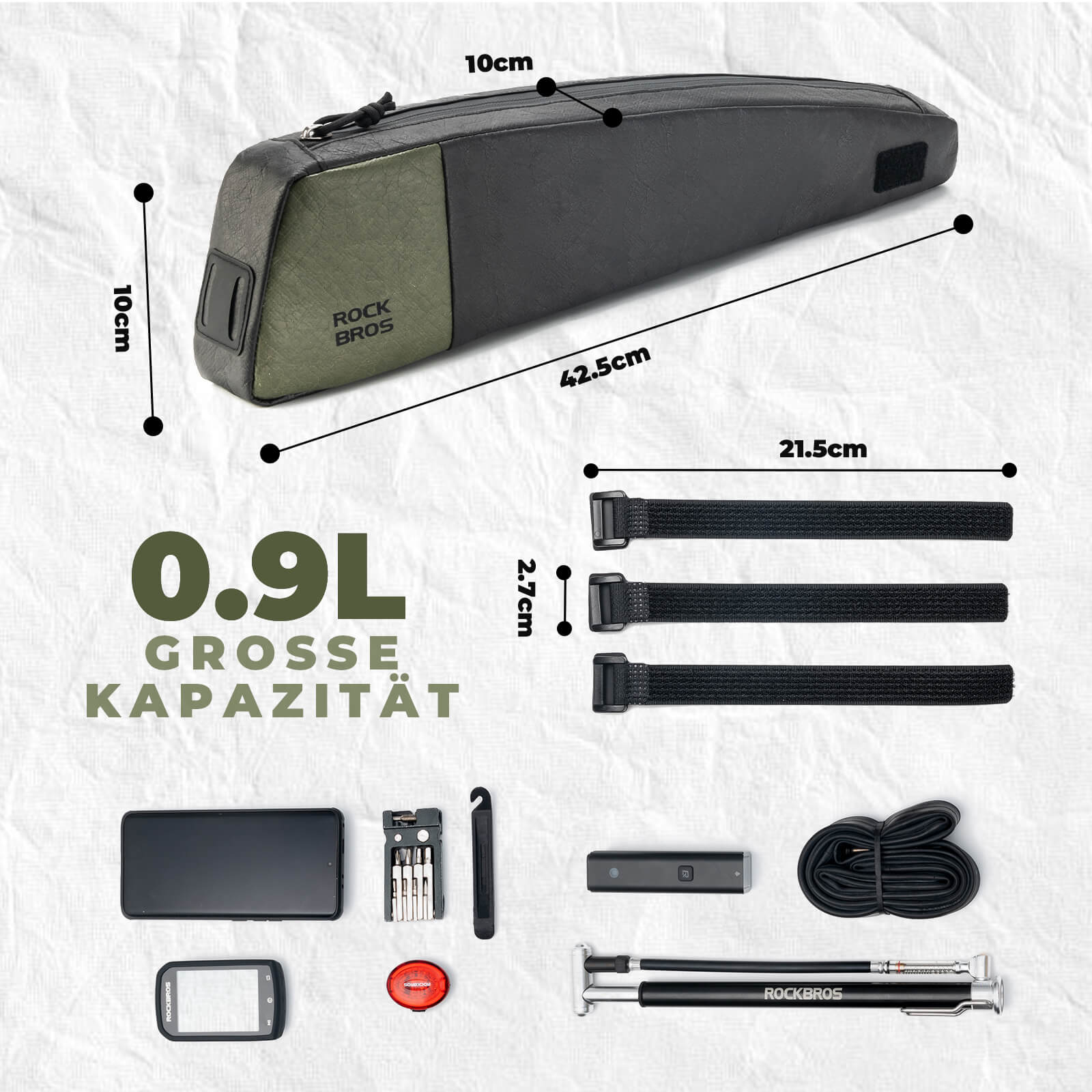 2 - in - 1 Oberrohrtasche Wasserabweisend mit Schultergurt 0,9L - Fahrradtaschen ROCKBROS - EU - NooMii