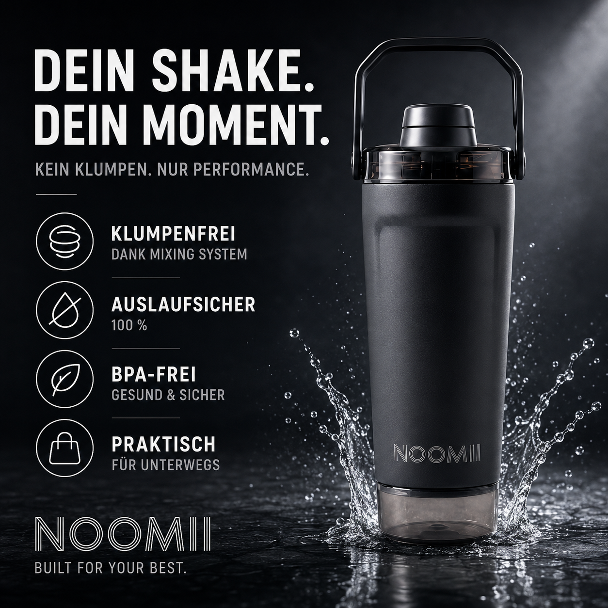 NooMii ProShake 600 – Edelstahl Thermo-Shaker mit Pulverfach (600 ml)