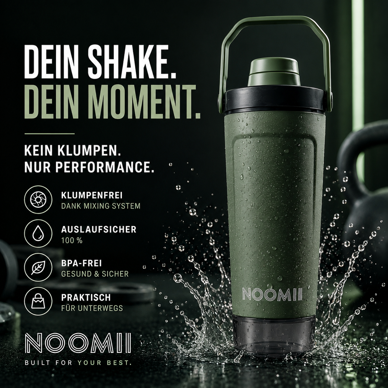 NooMii ProShake 600 – Edelstahl Thermo-Shaker mit Pulverfach (600 ml)