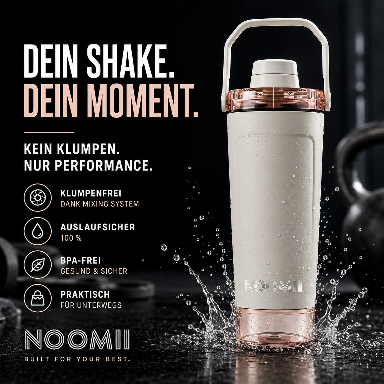 NooMii ProShake 600 – Edelstahl Thermo-Shaker mit Pulverfach (600 ml)