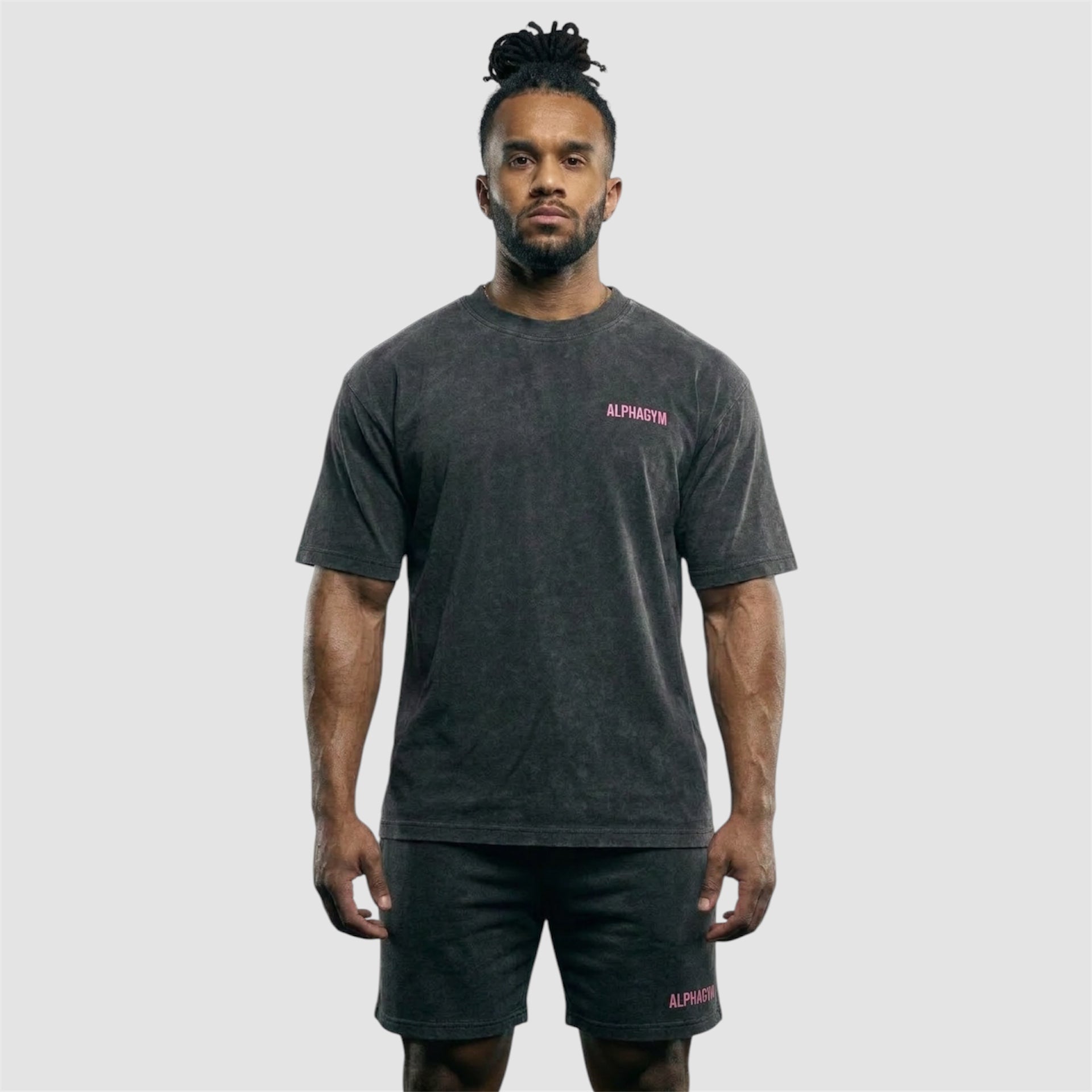 ALPHA GYM "LIFTING CLUB" OVERSIZED T-SHIRT GREY WASHED/ PINK