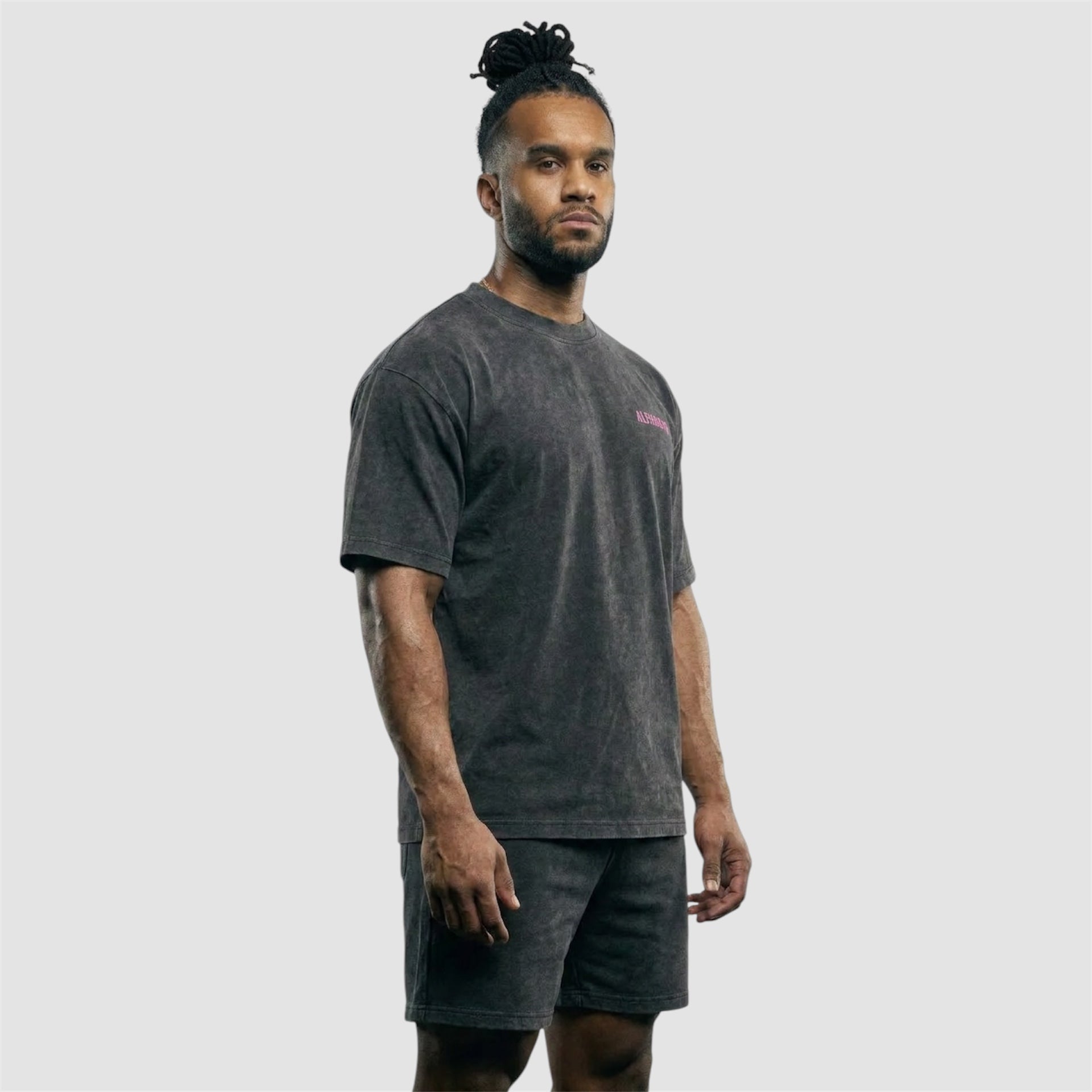 ALPHA GYM "LIFTING CLUB" OVERSIZED T-SHIRT GREY WASHED/ PINK