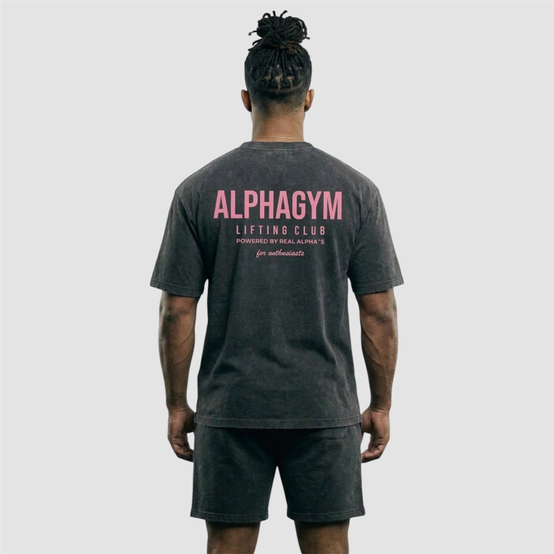 ALPHA GYM "LIFTING CLUB" OVERSIZED T-SHIRT GREY WASHED/ PINK