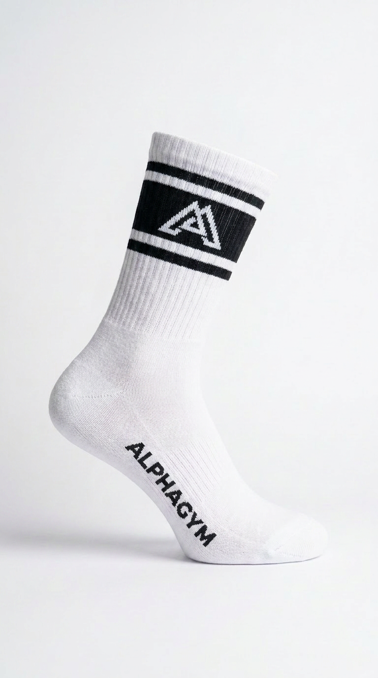 ALPHAGYM Performance Crew Socks – White/Black