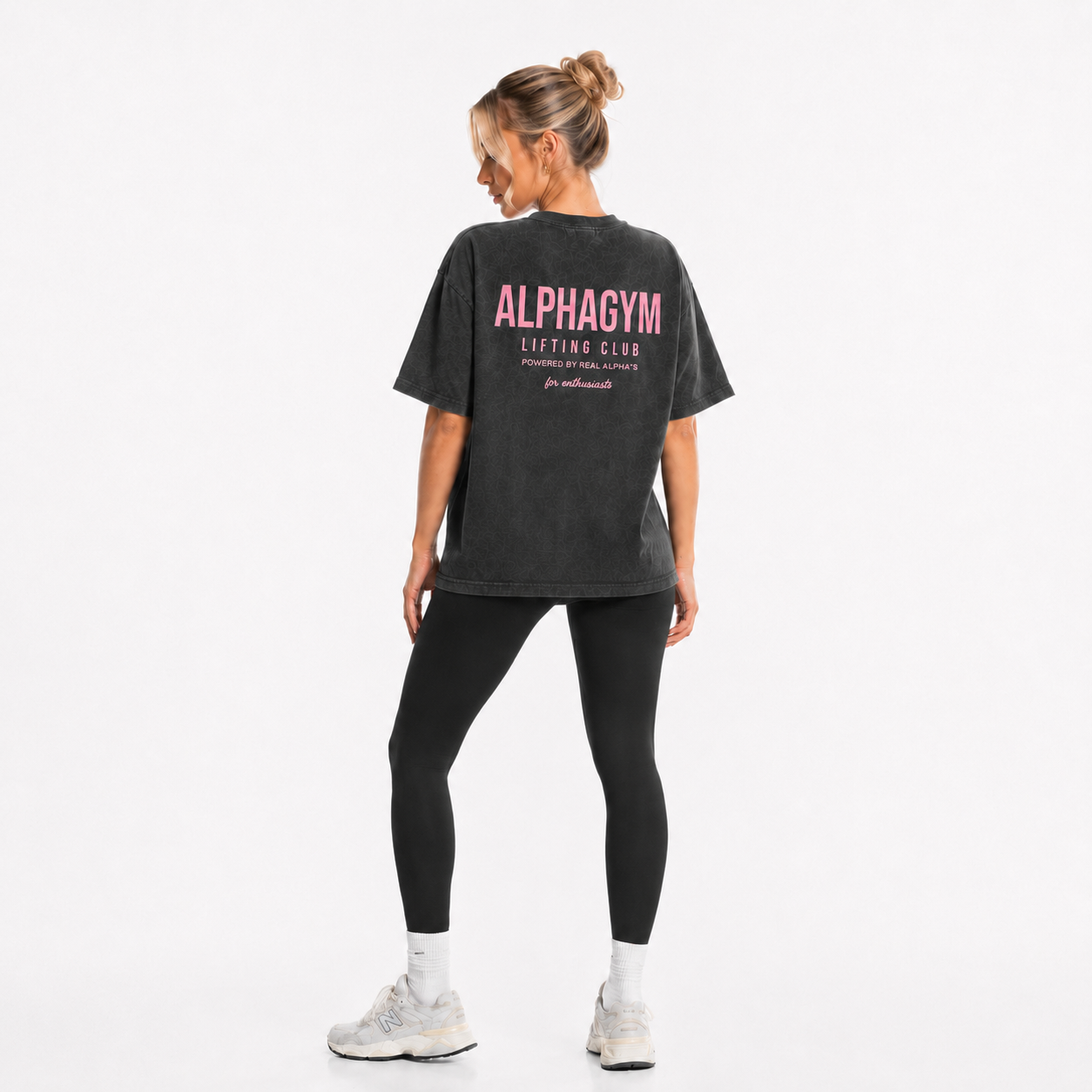 ALPHA GYM "LIFTING CLUB" OVERSIZED WOMEN T-SHIRT GREY WASHED/ PINK