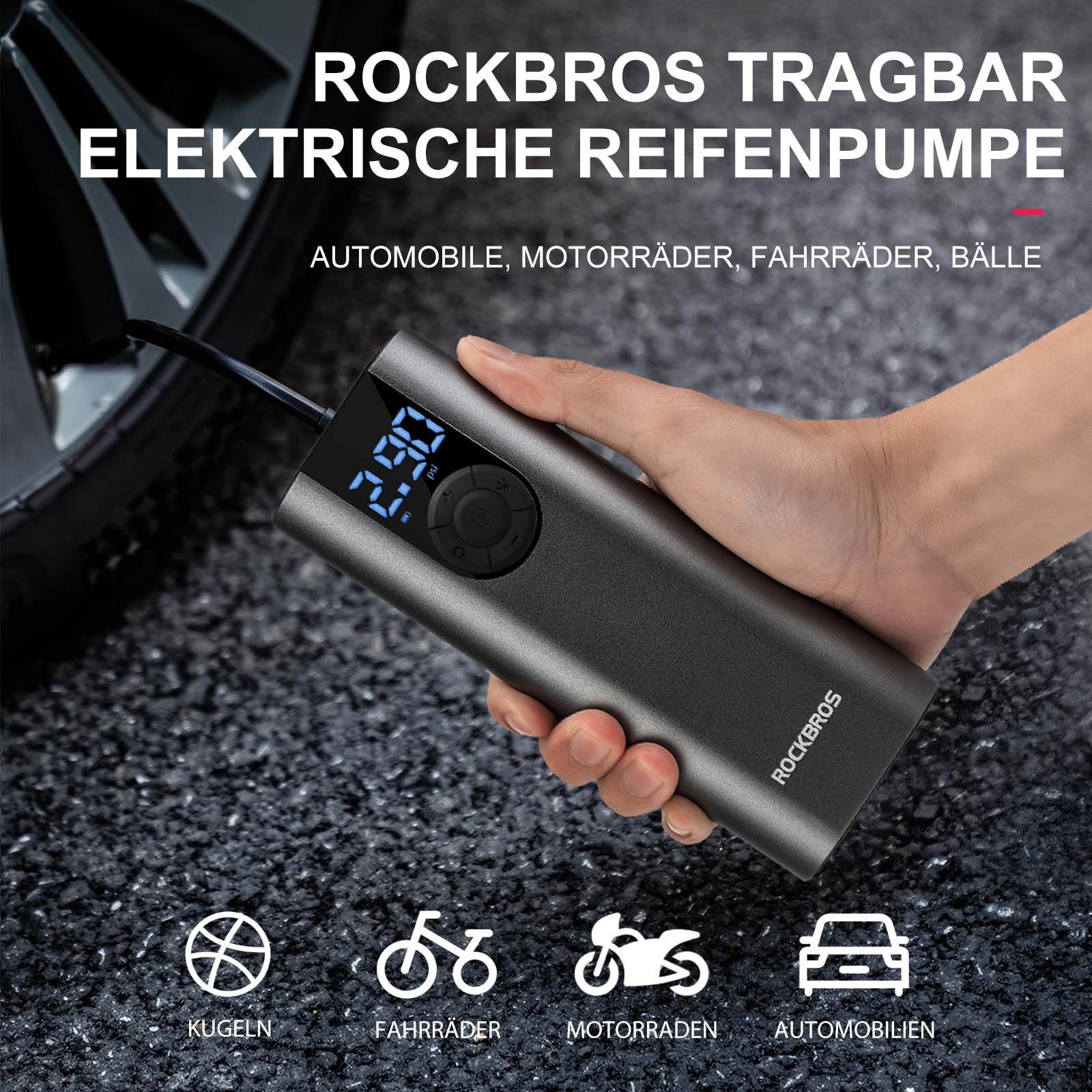 A8 Fahrradpumpe Elektrisch Luftpumpe 150PSI - Fahrrad Luftpumpen ROCKBROS - EU - NooMii