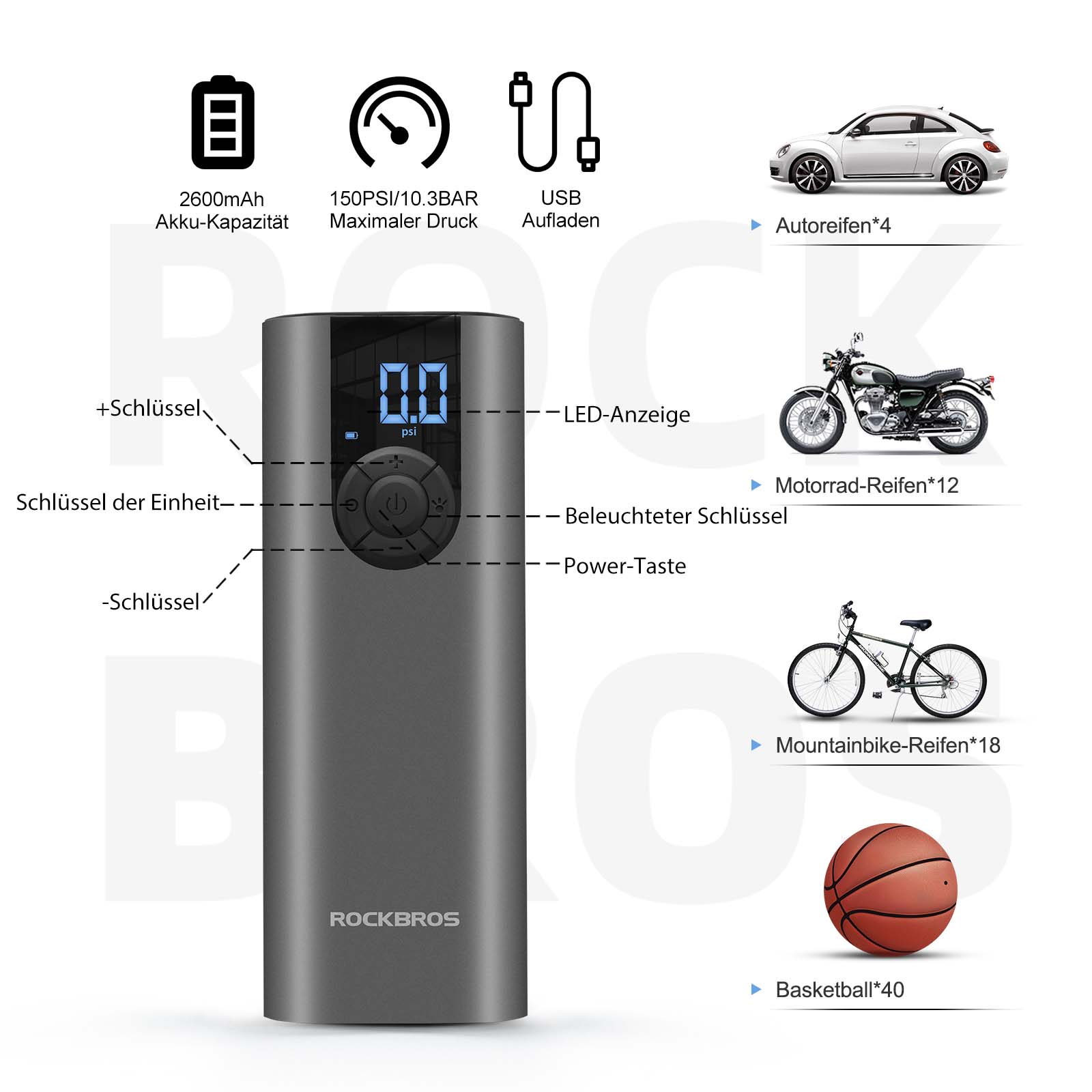 A8 Fahrradpumpe Elektrisch Luftpumpe 150PSI - Fahrrad Luftpumpen ROCKBROS - EU - NooMii