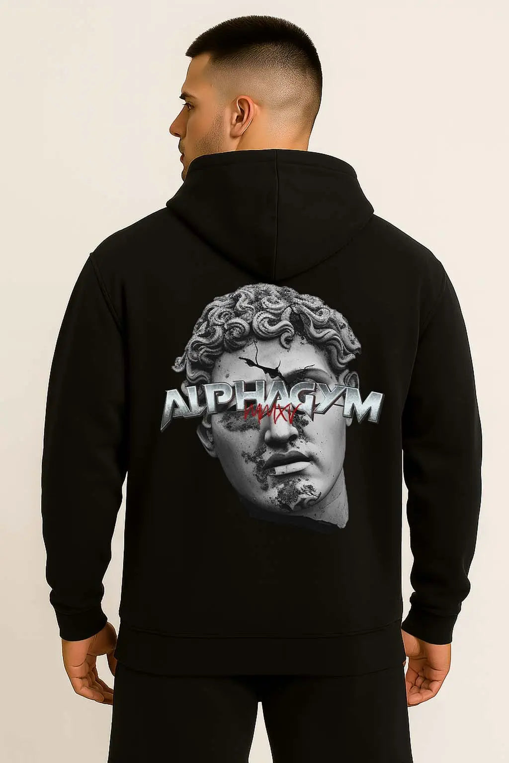 ALPHA GYM "INVICTUS" OVERSIZED FITNESS ZIPPER HOODIE BLACK