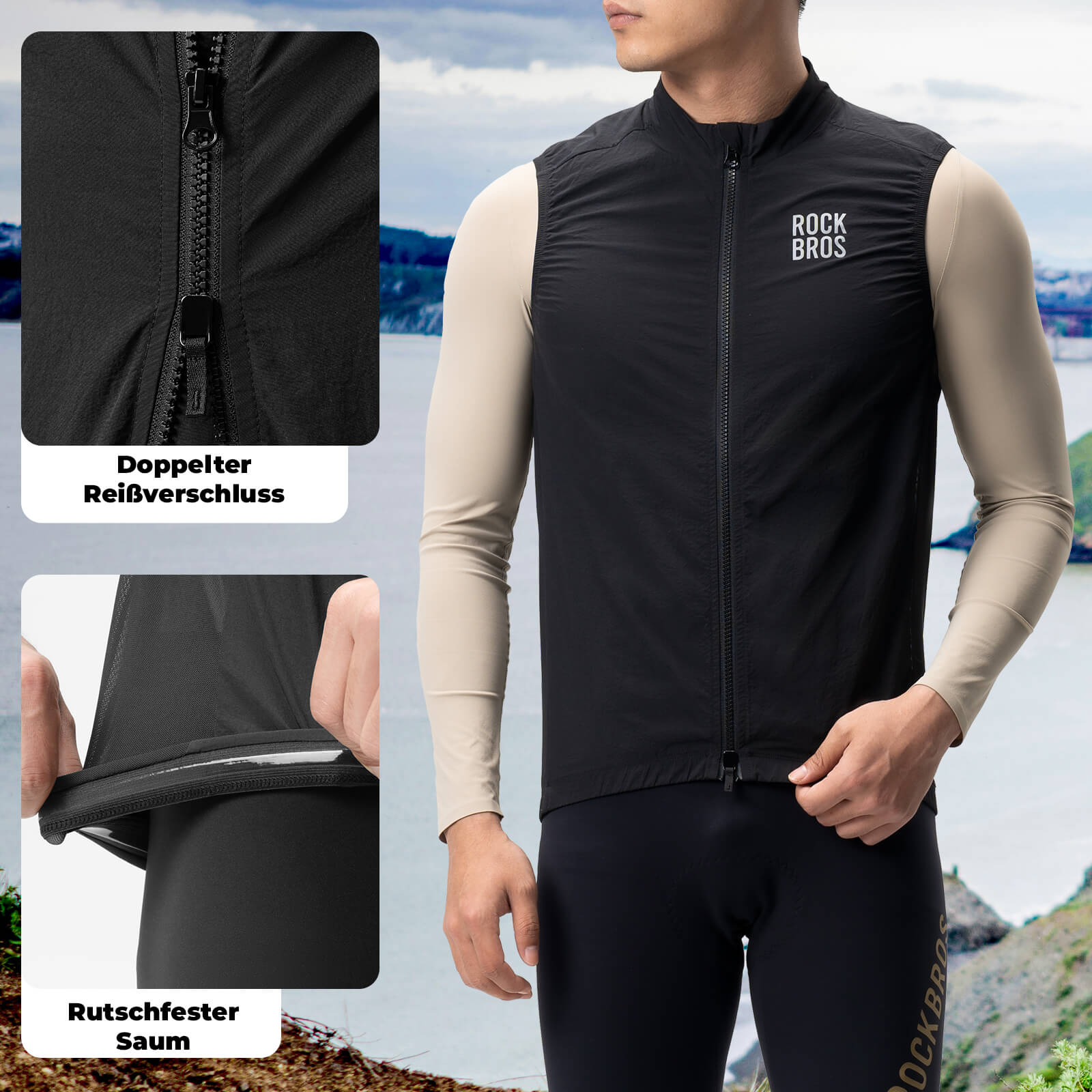 Ärmellose Fahrradweste Fahrradjacke Packbar Atmungsaktiv - Fahrradjacke ROCKBROS - EU - NooMii