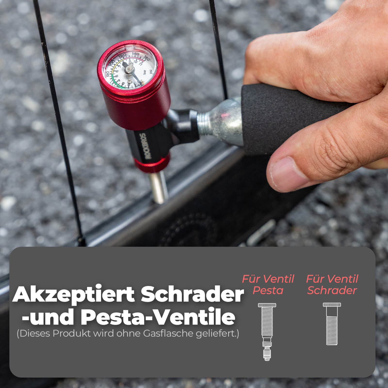 CO2 Fahrradpumpe Minipumpe für Presta & Schrader Ventile - Fahrrad Luftpumpen ROCKBROS - EU - NooMii