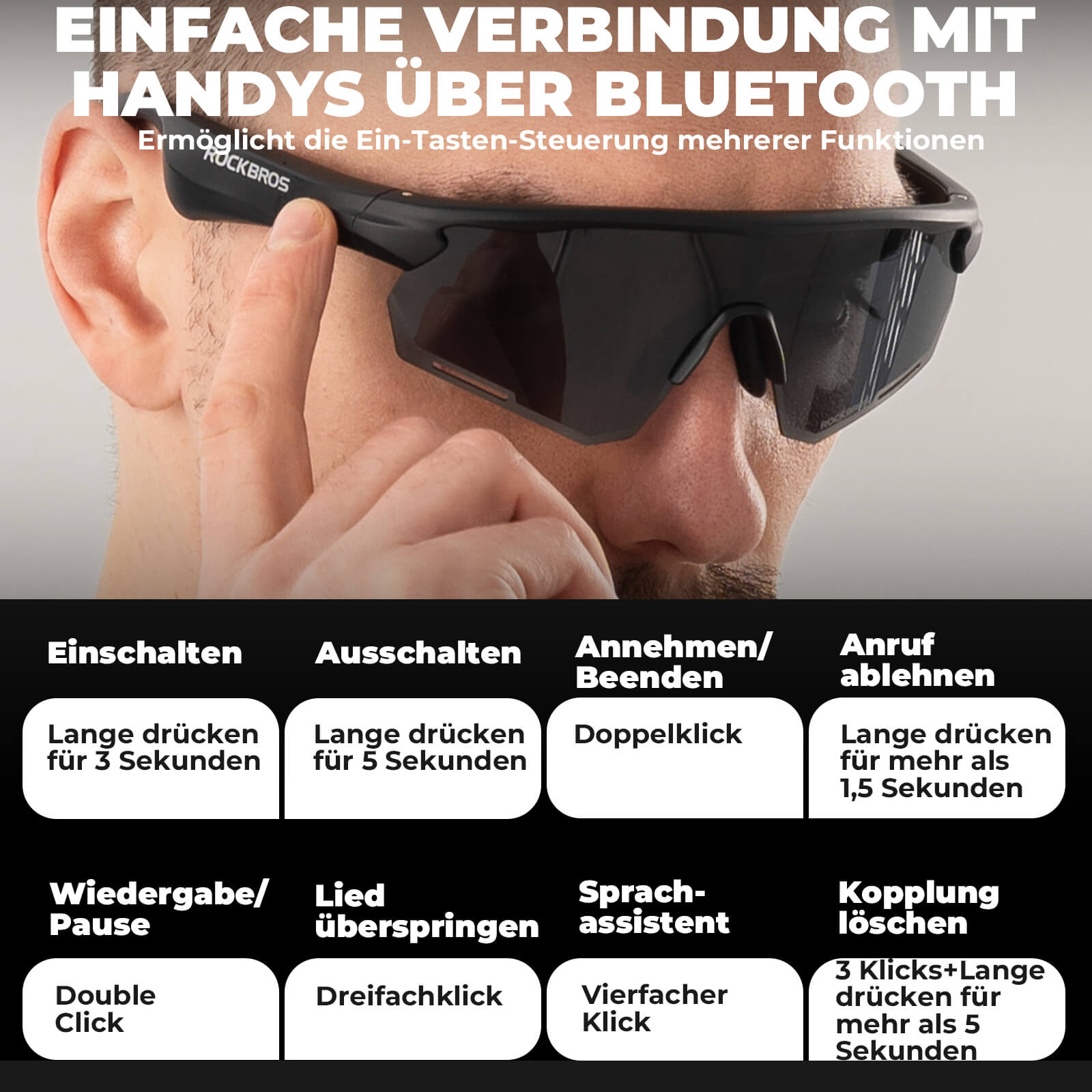 Elektronische Brille Intelligente Fahrradbrille Selbsttönend/Polarisiert - Fahrradbrille ROCKBROS - EU - NooMii
