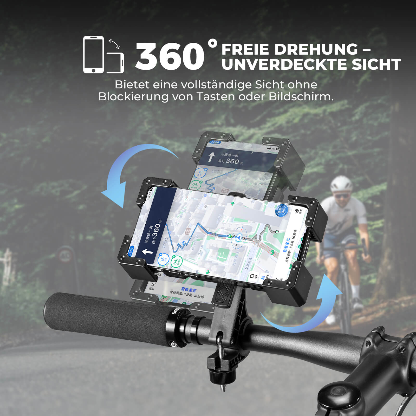 Fahrrad Handyhalterung 360° Drehbar für Handy 4.5~7.2" - Fahrrad Handyhalterung ROCKBROS - EU - NooMii