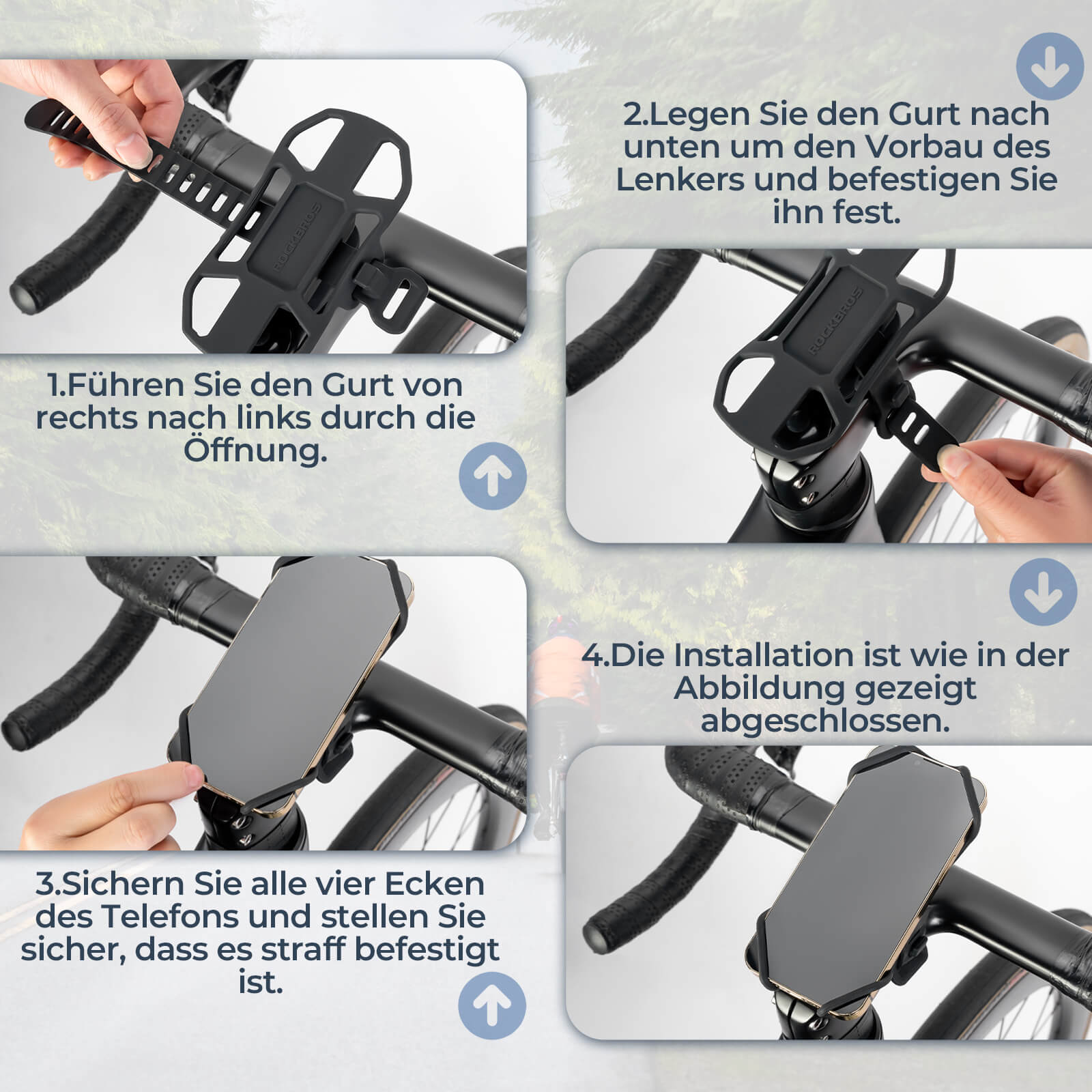 Fahrrad Handyhalterung Stoßdämpfend Kratzfest für 4" - 7" Handy - Fahrrad Handyhalterung ROCKBROS - EU - NooMii