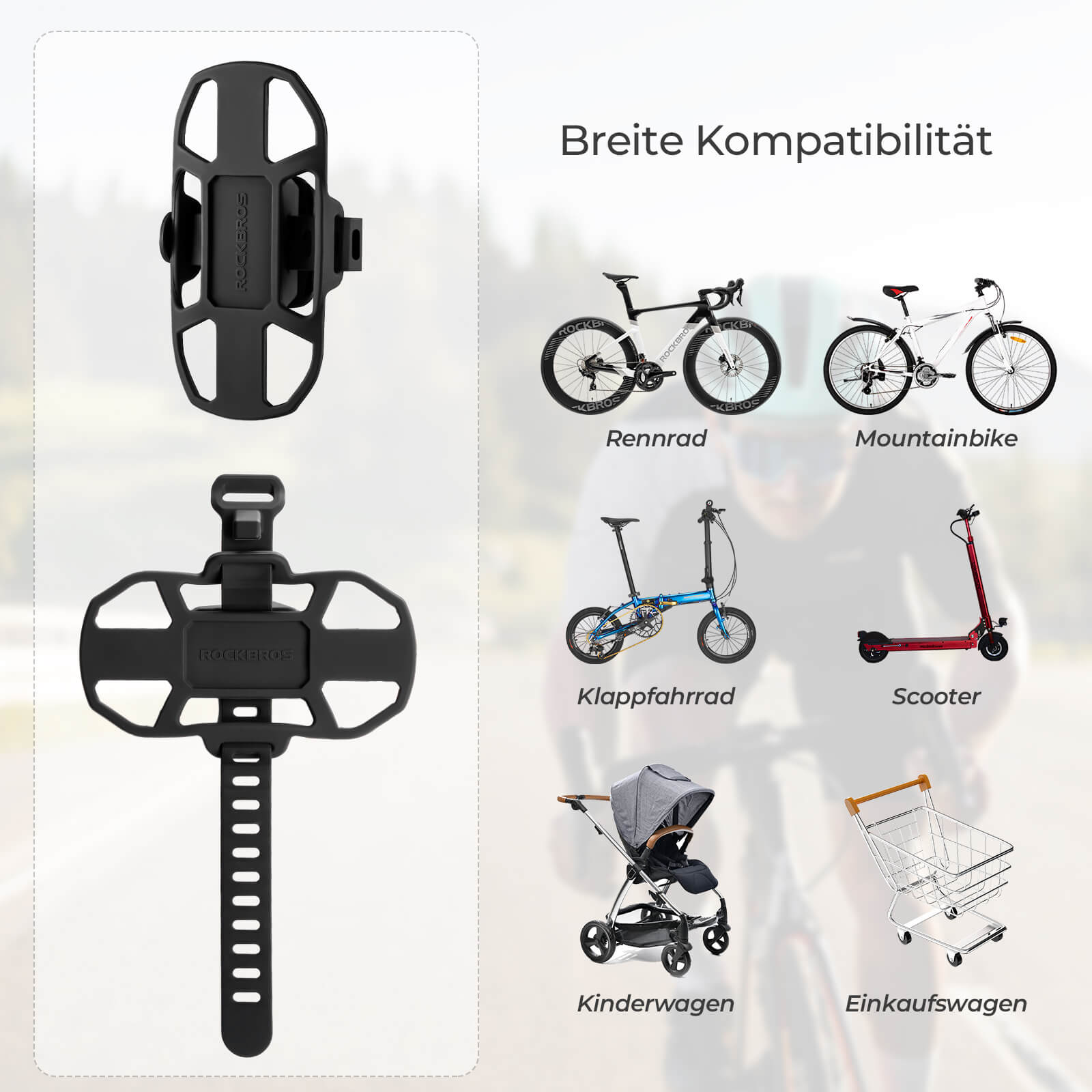 Fahrrad Handyhalterung Stoßdämpfend Kratzfest für 4" - 7" Handy - Fahrrad Handyhalterung ROCKBROS - EU - NooMii