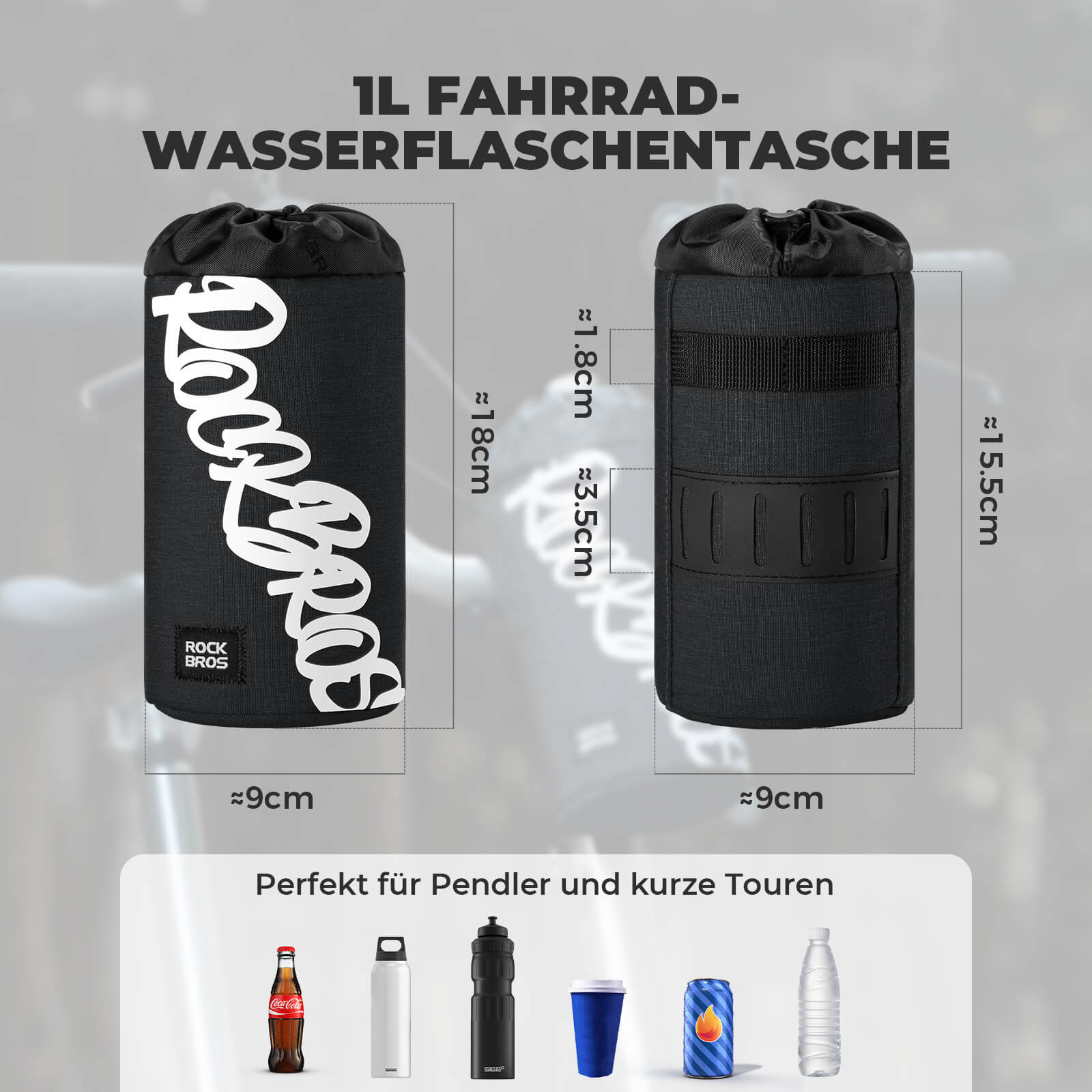 Fahrrad Lenkertasche Mini 1L für Trinkflaschen Ø9 cm - Fahrradtaschen ROCKBROS - EU - NooMii