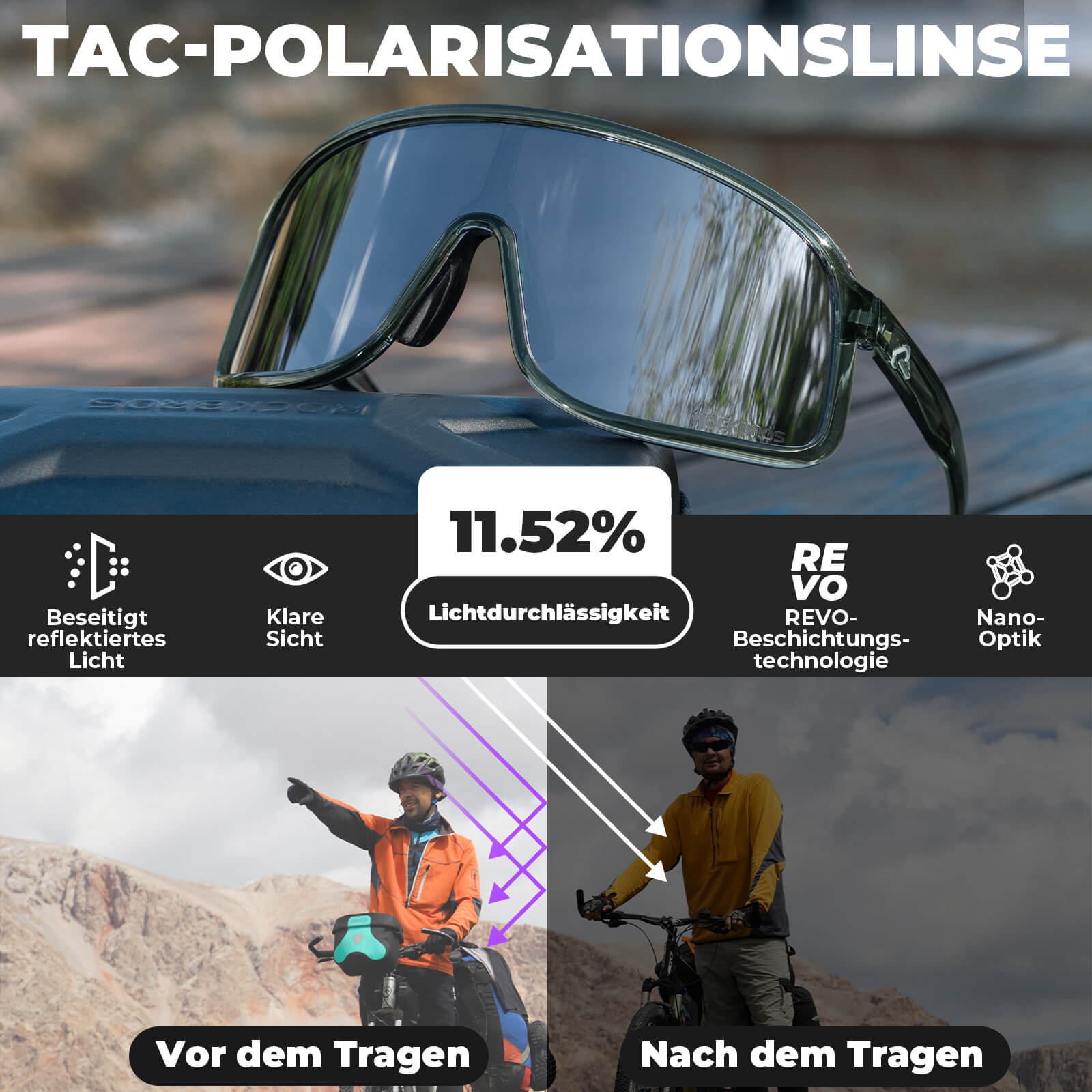 Fahrradbrille Polarisiert Sonnenbrille UV400 - Schutz – SHOWDOW Serie - Fahrradbrille ROCKBROS - EU - NooMii