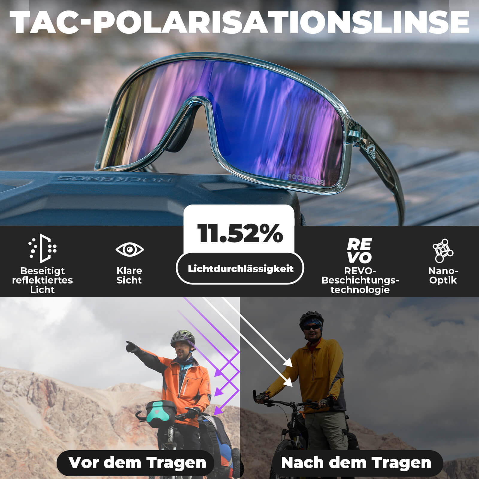 Fahrradbrille Polarisiert Sonnenbrille UV400 - Schutz – SHOWDOW Serie - Fahrradbrille ROCKBROS - EU - NooMii