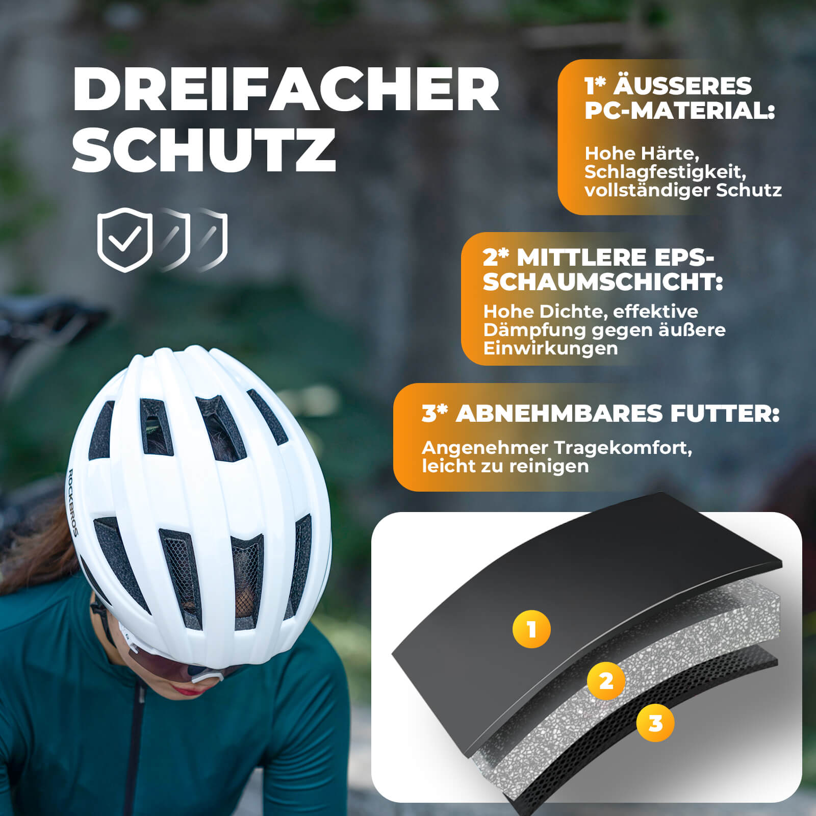Fahrradhelm mit Rücklicht 55 - 60cm - Fahrradhelme ROCKBROS - EU - NooMii