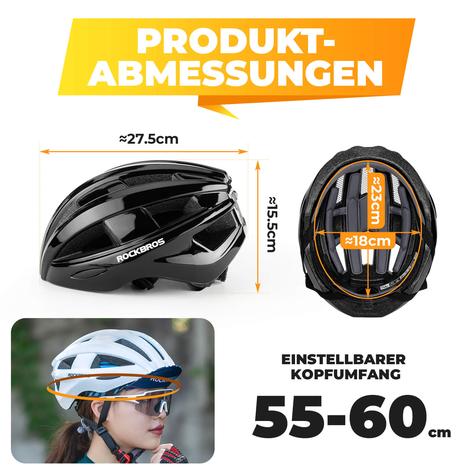 Fahrradhelm mit Rücklicht 55 - 60cm - Fahrradhelme ROCKBROS - EU - NooMii