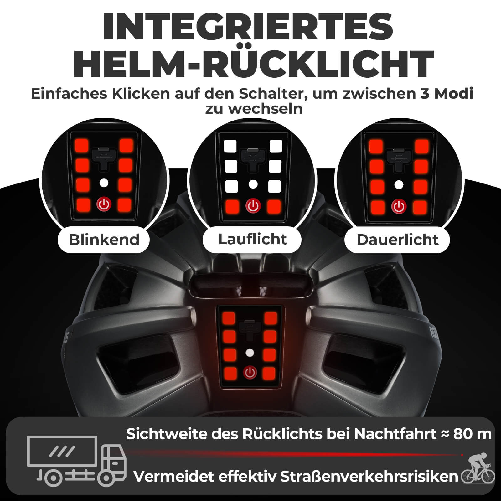 Fahrradhelm mit Rücklicht 55 - 61cm - Fahrradhelme ROCKBROS - EU - NooMii