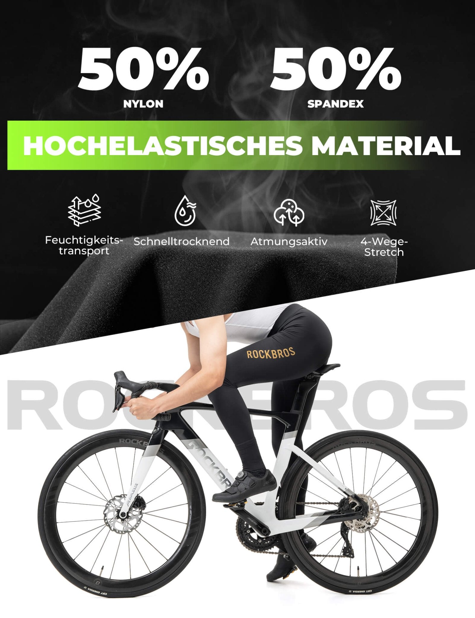 Fahrradhose Lang Gepolstert Nahtlos Schnelltrocknend Herren - Fahrradhose ROCKBROS - EU - NooMii