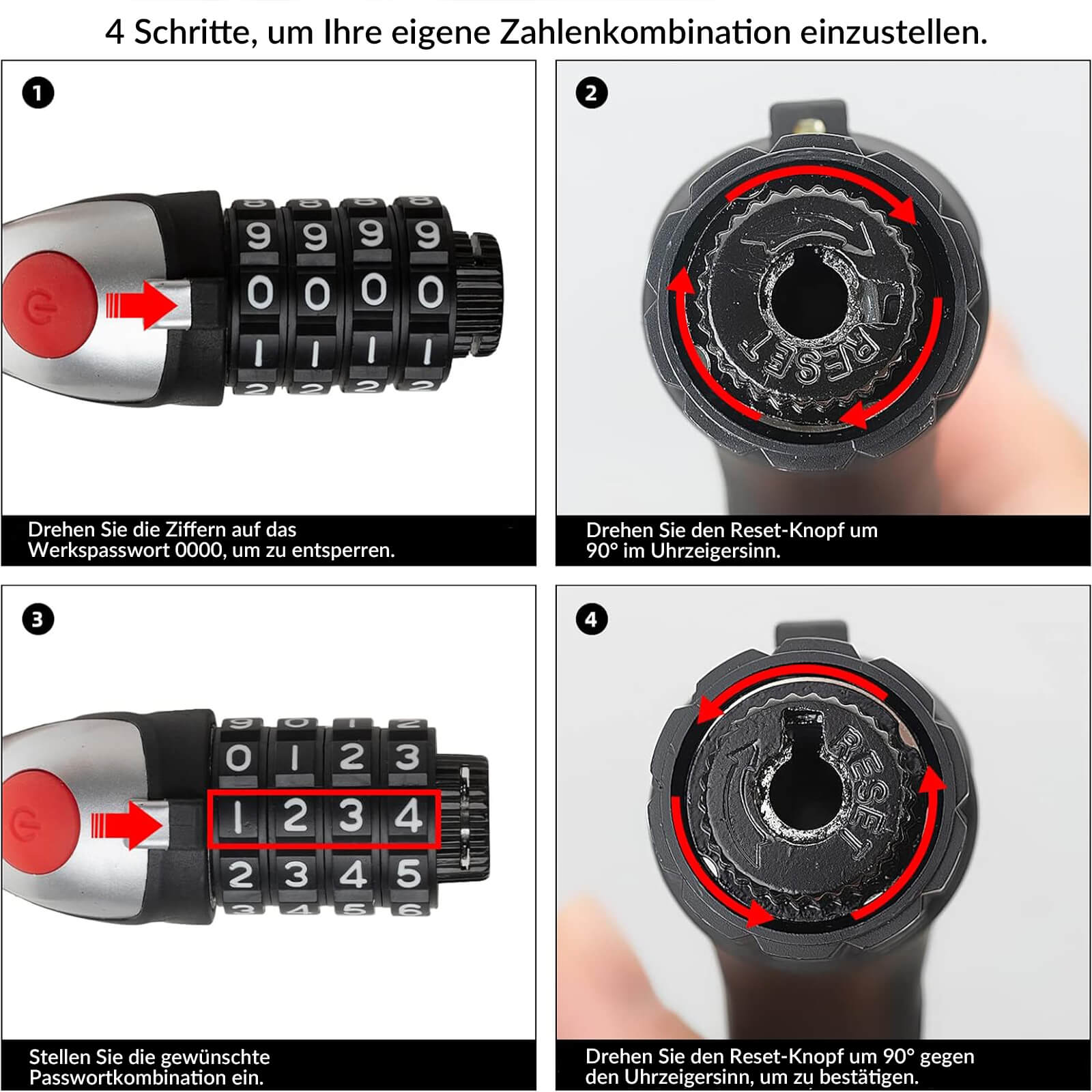 Fahrradschloss Kabelschloss 4 - Stellig Zahlencode mit Licht 120cm/180cm - Fahrradschloss ROCKBROS - EU - NooMii