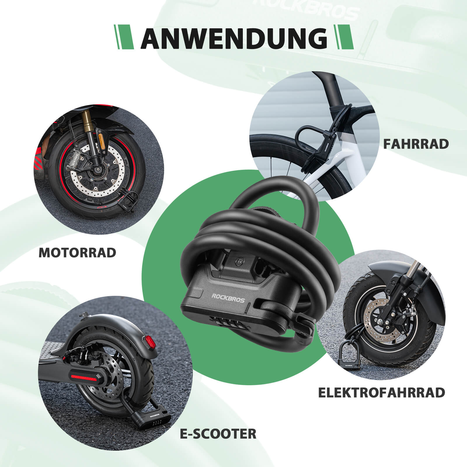 Fahrradschloss Zahlenschloss U - Bügelschloss mit Kabel ca. 1.1m - Fahrradschloss ROCKBROS - EU - NooMii