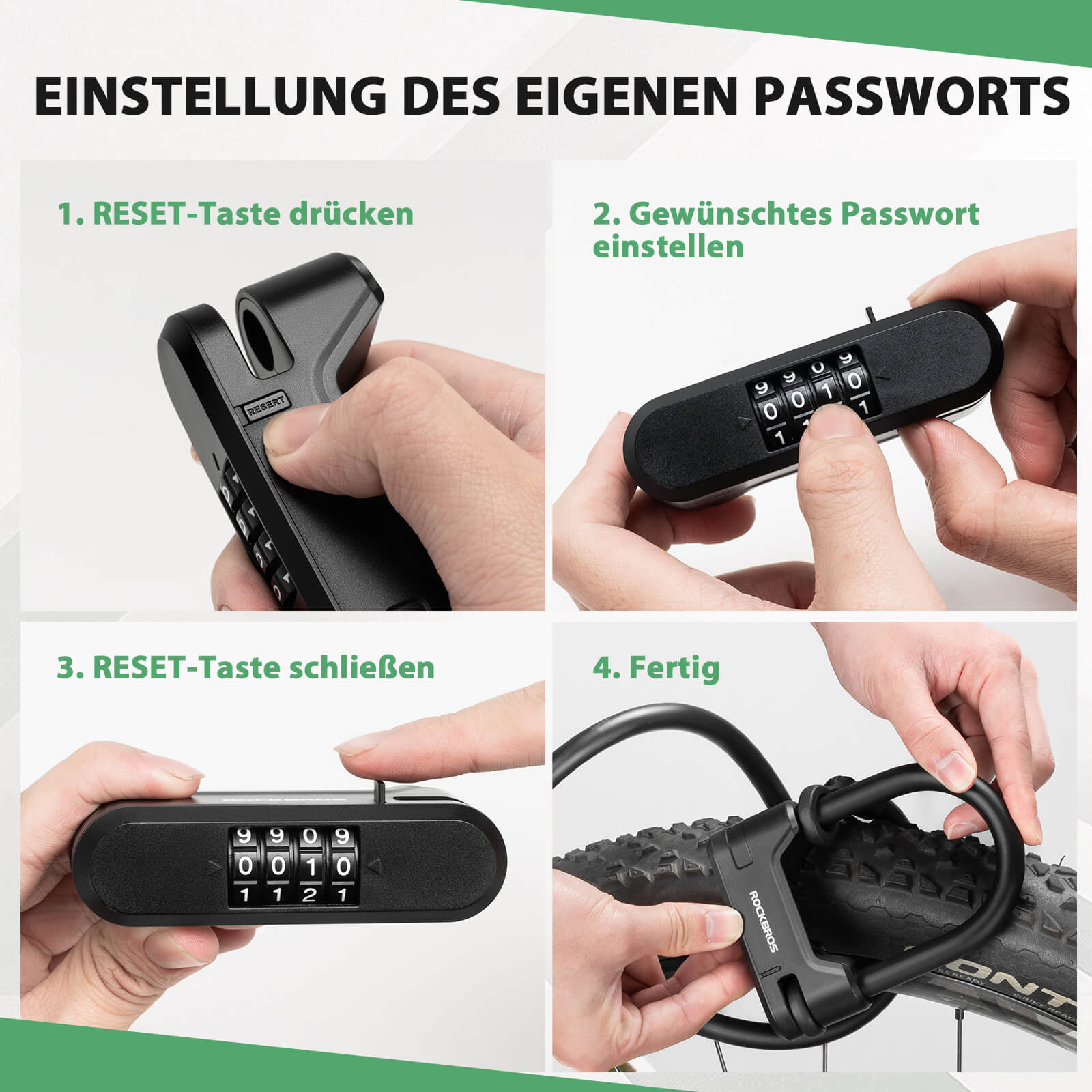 Fahrradschloss Zahlenschloss U - Bügelschloss mit Kabel ca. 1.1m - Fahrradschloss ROCKBROS - EU - NooMii