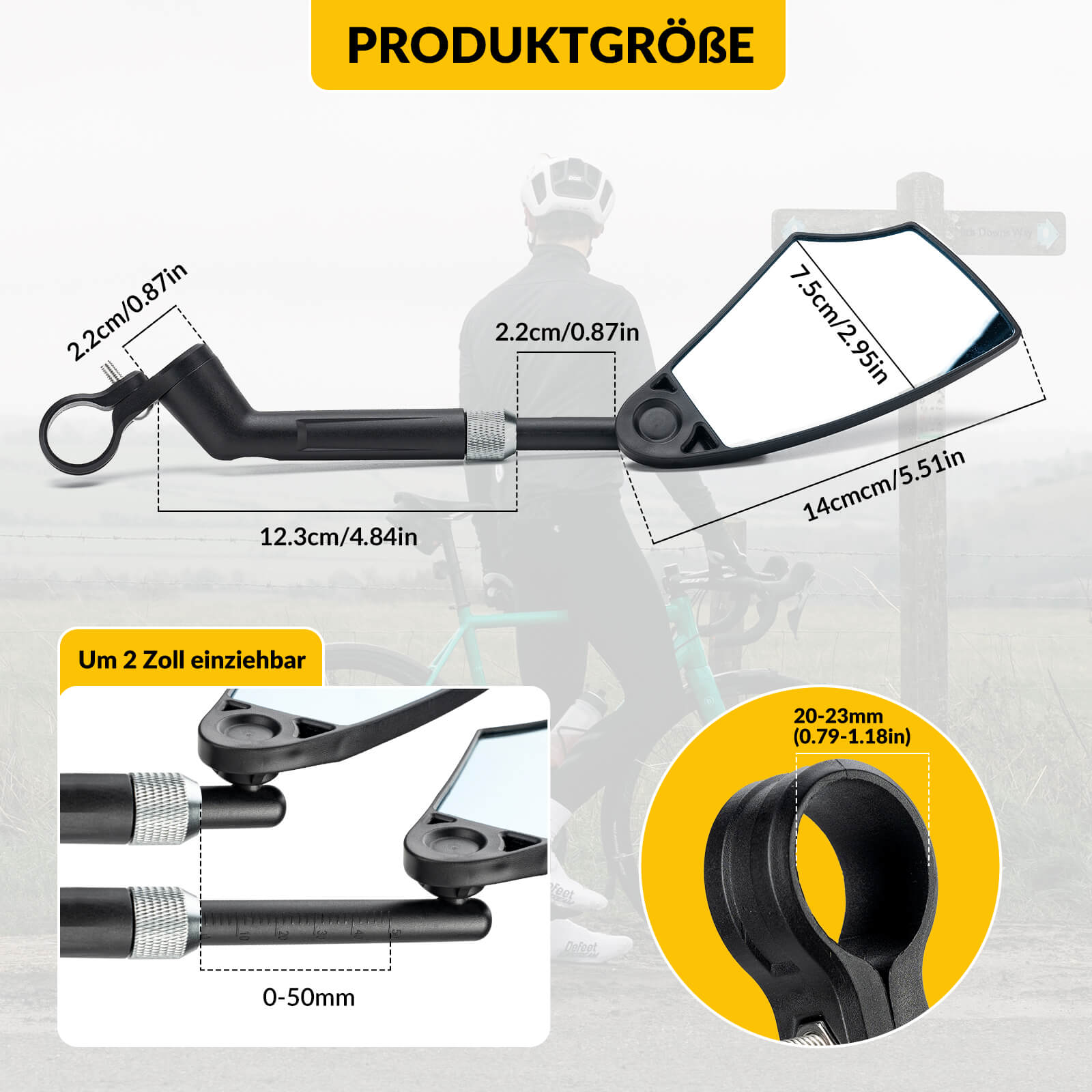 Fahrradspiegel Rückspiegel 360°Drehbar Klappbar für Lenker 20–23mm - Fahrradspiegel ROCKBROS - EU - NooMii