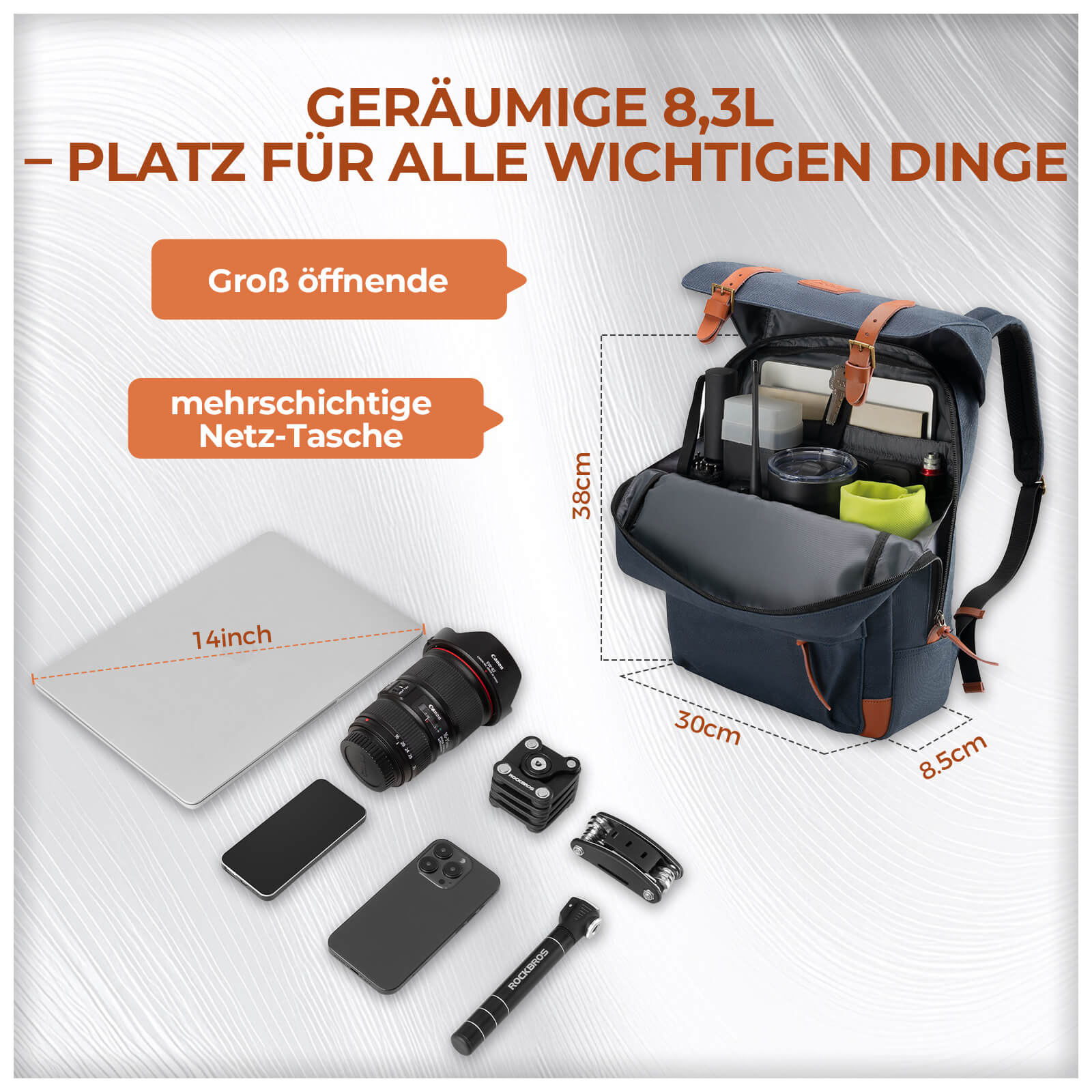 Fahrradtasche Lenkertasche für Brompton Rucksack 7.7L+0.6L - Fahrradtaschen ROCKBROS - EU - NooMii