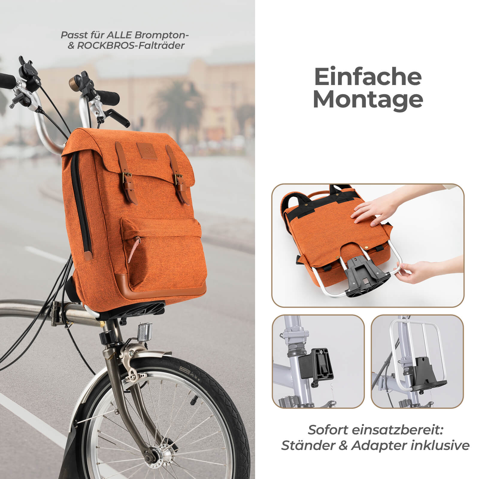 Fahrradtasche Lenkertasche für Brompton Rucksack 7.7L+0.6L - Fahrradtaschen ROCKBROS - EU - NooMii