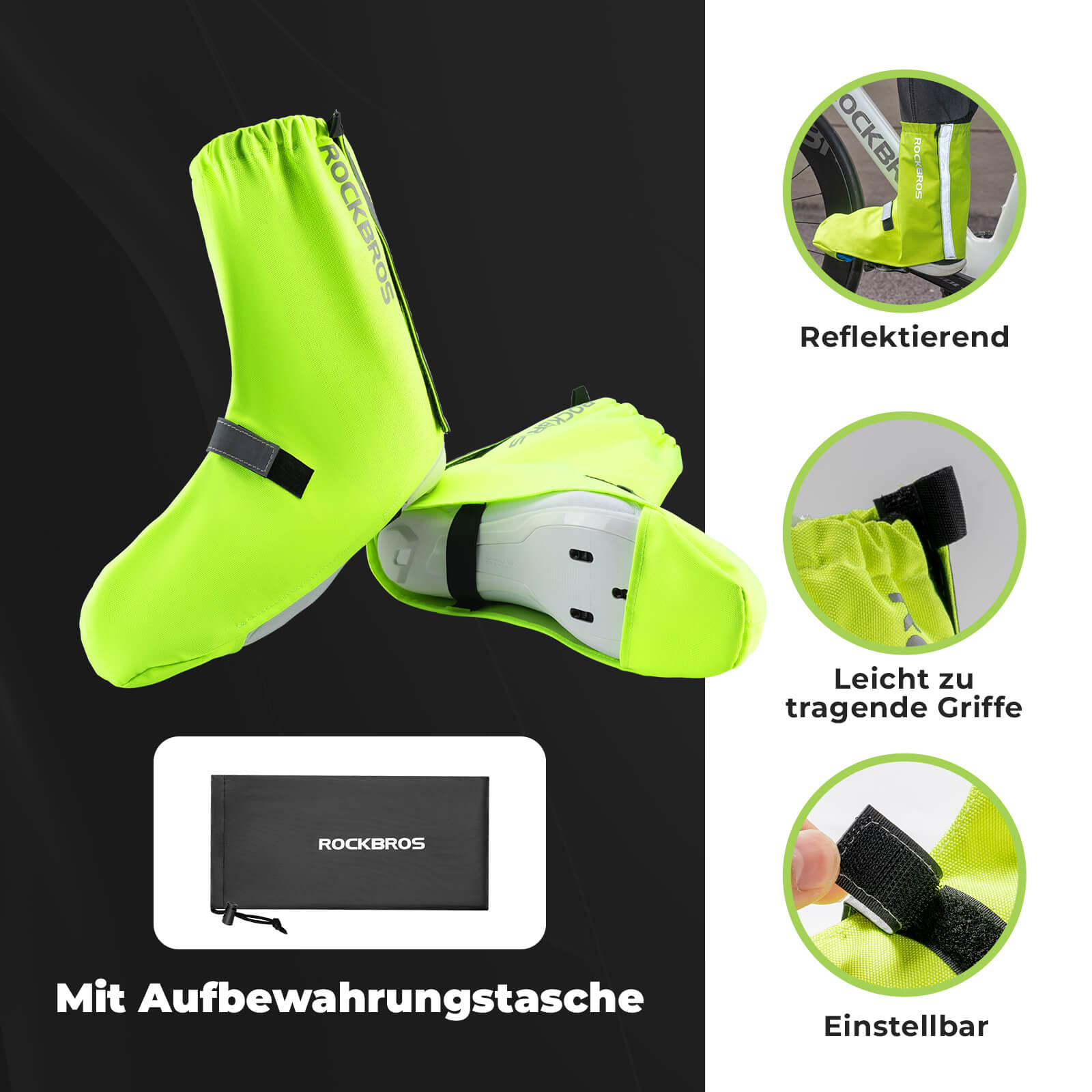 Fahrradüberschuhe Reflektierend Wasserdicht mit Klettverschluss - Fahrrad Überschuhe ROCKBROS - EU - NooMii
