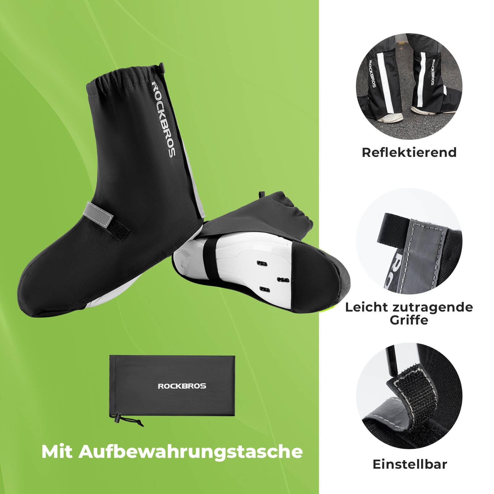 Fahrradüberschuhe Reflektierend Wasserdicht mit Klettverschluss - Fahrrad Überschuhe ROCKBROS - EU - NooMii