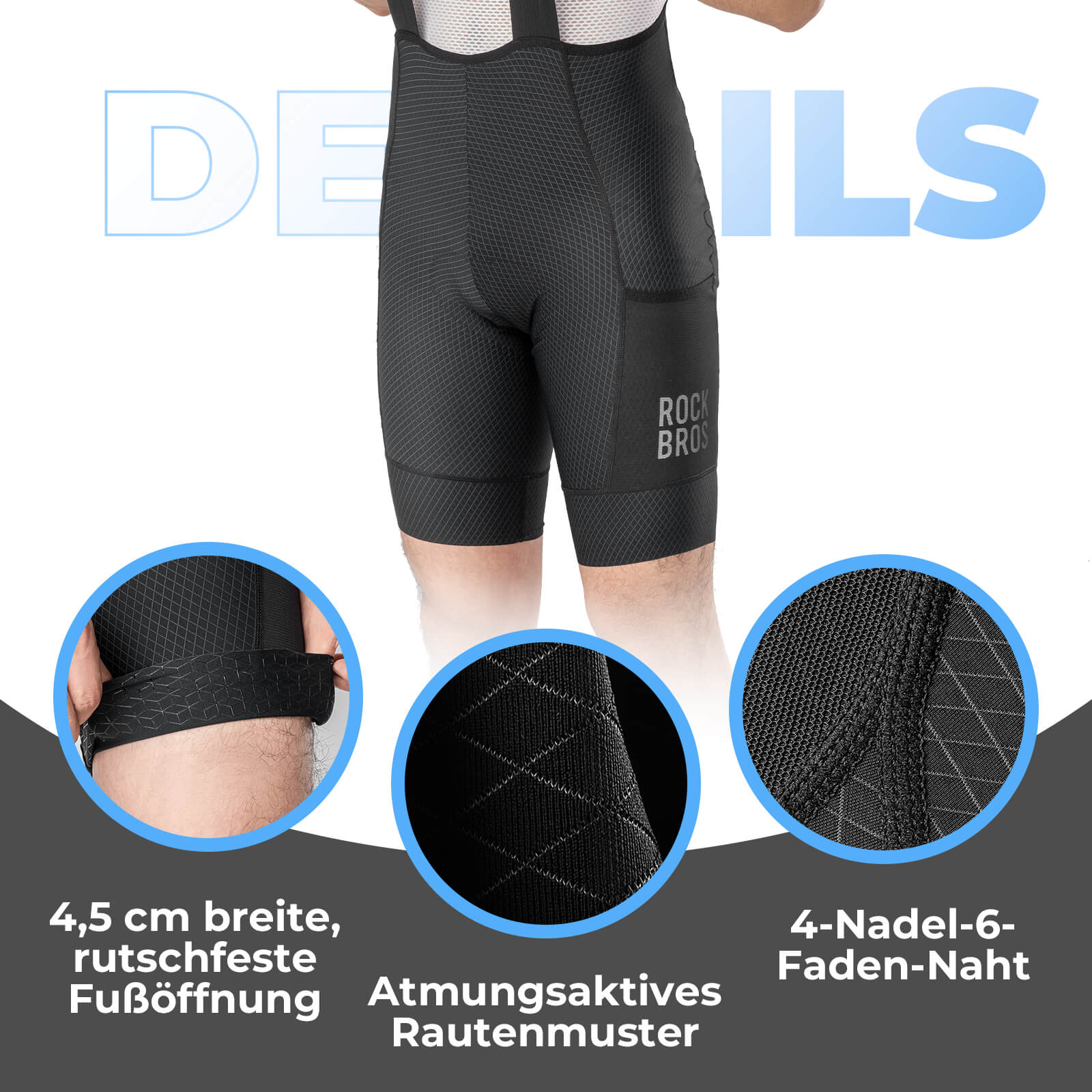 Herren Fahrrad Trägerhose mit Sitzpolster Atmungsaktiv Sommer - Fahrradhose ROCKBROS - EU - NooMii