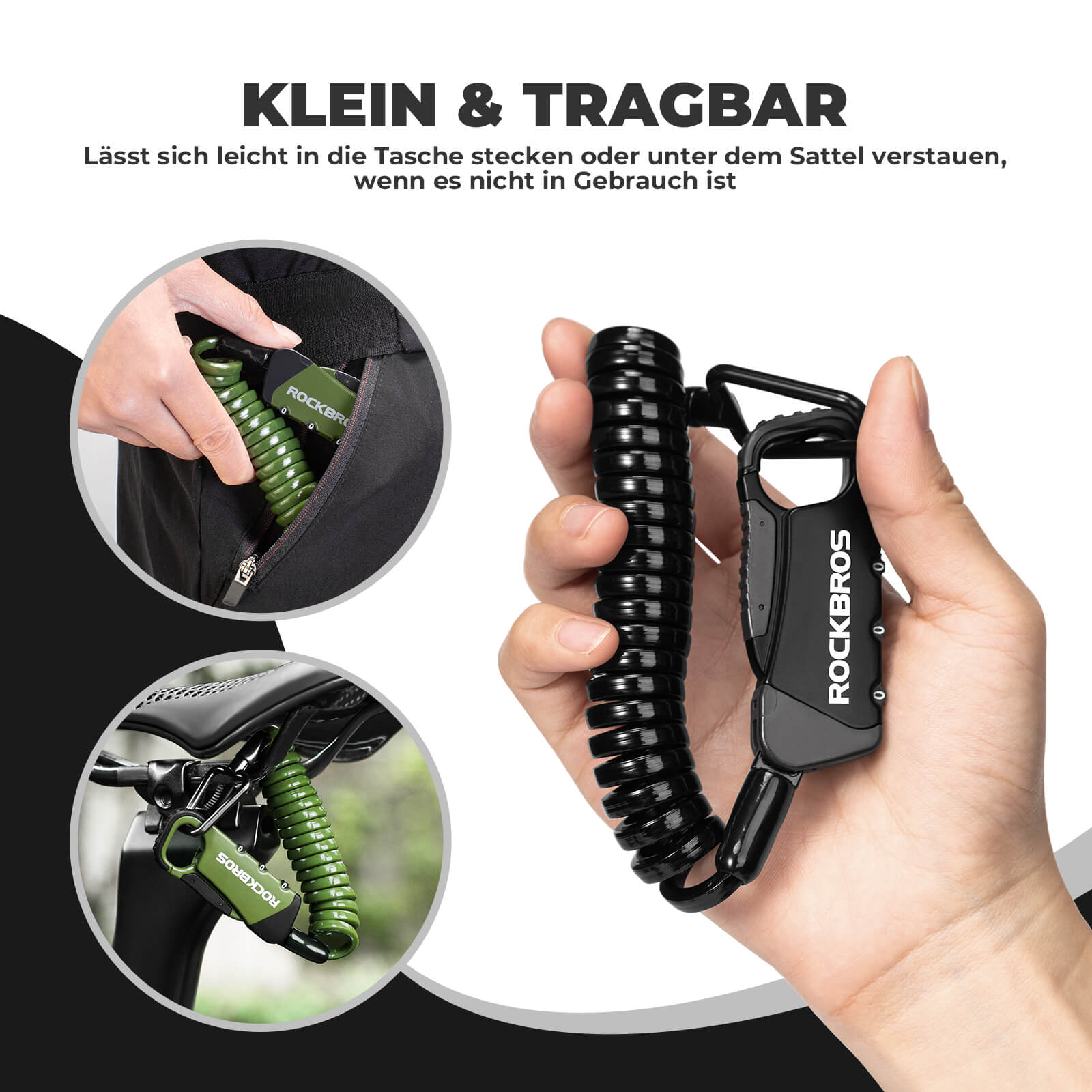 Kabelschloss Zahlenschloss Helmschloss 120cm Leicht - Fahrradschloss ROCKBROS - EU - NooMii