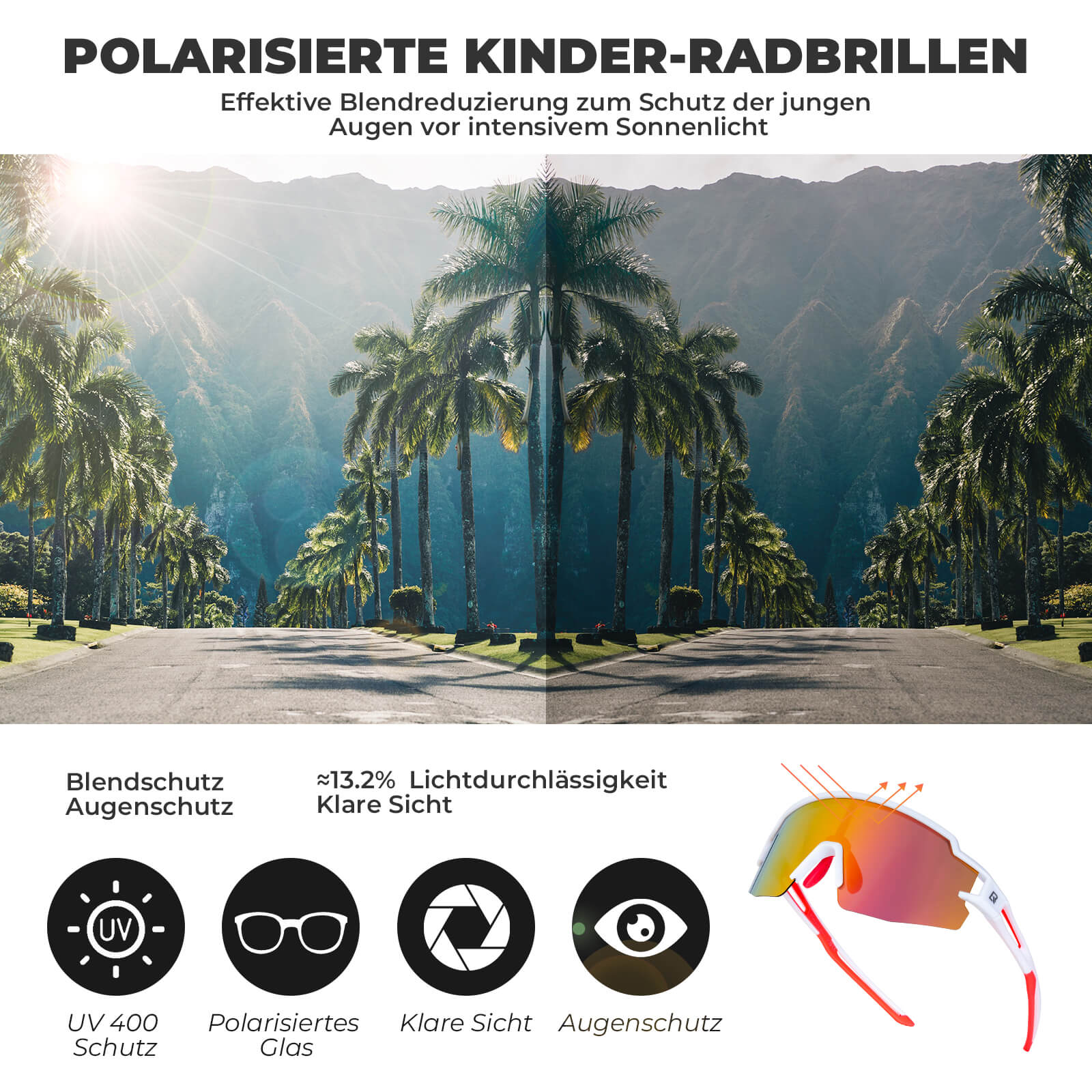 Kinder Fahrradbrille Polarisiert UV400 Schutz - Fahrradbrille ROCKBROS - EU - NooMii