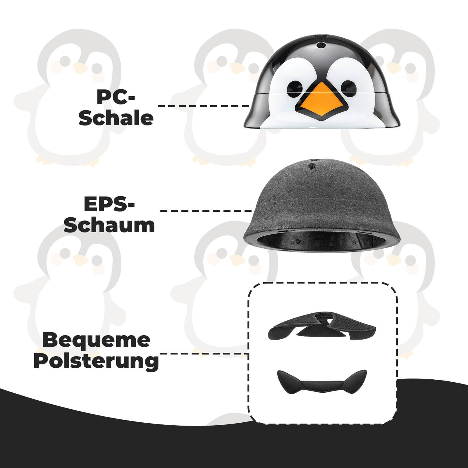 Kinderhelm Fahrradhelm 48 - 52cm 2 - 5 Jahre – Pinguin - Design - Fahrradhelme ROCKBROS - EU - NooMii
