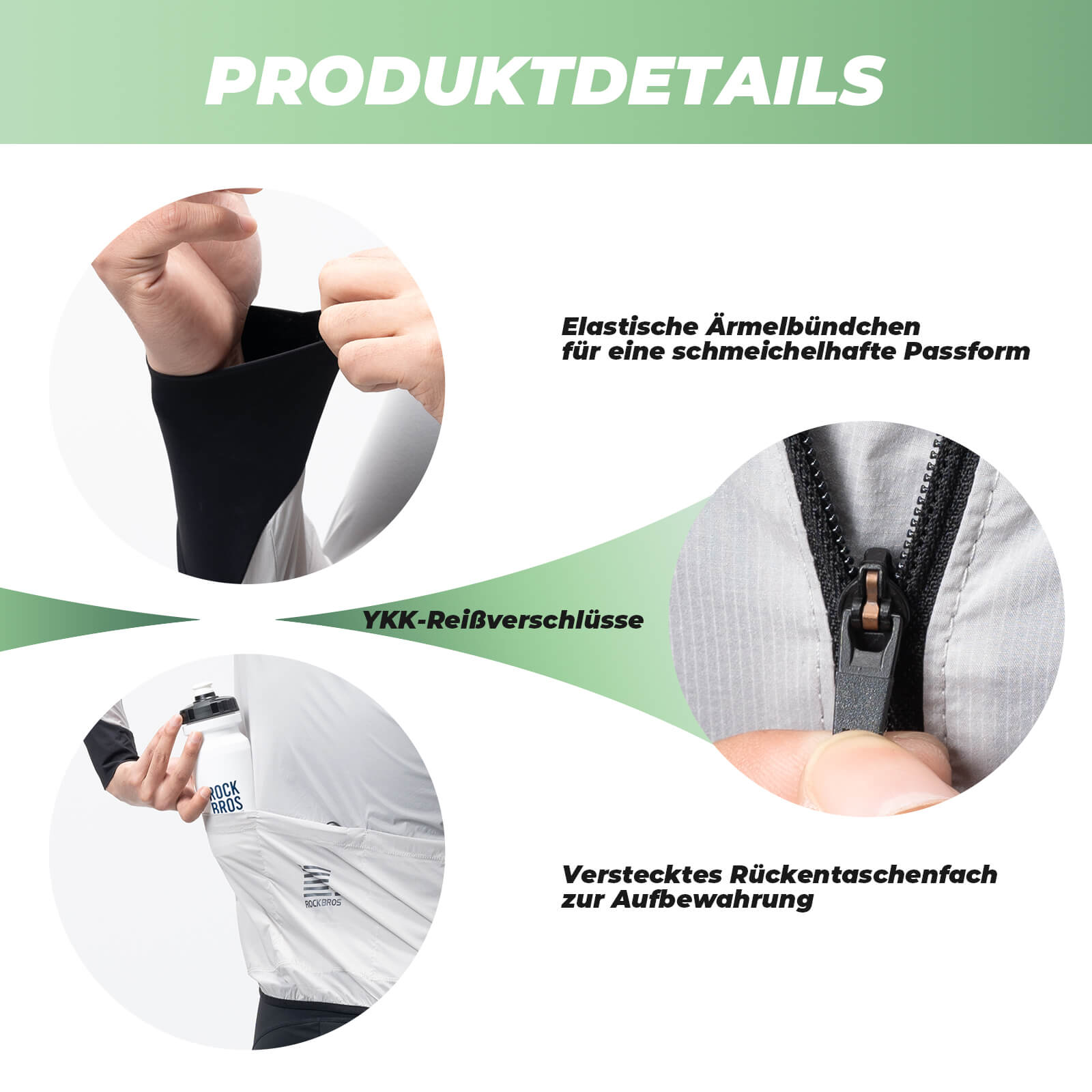 Leichte Fahrradjacke Atmungsaktiv Reflektierend Grau Herren - Fahrradjacke ROCKBROS - EU - NooMii