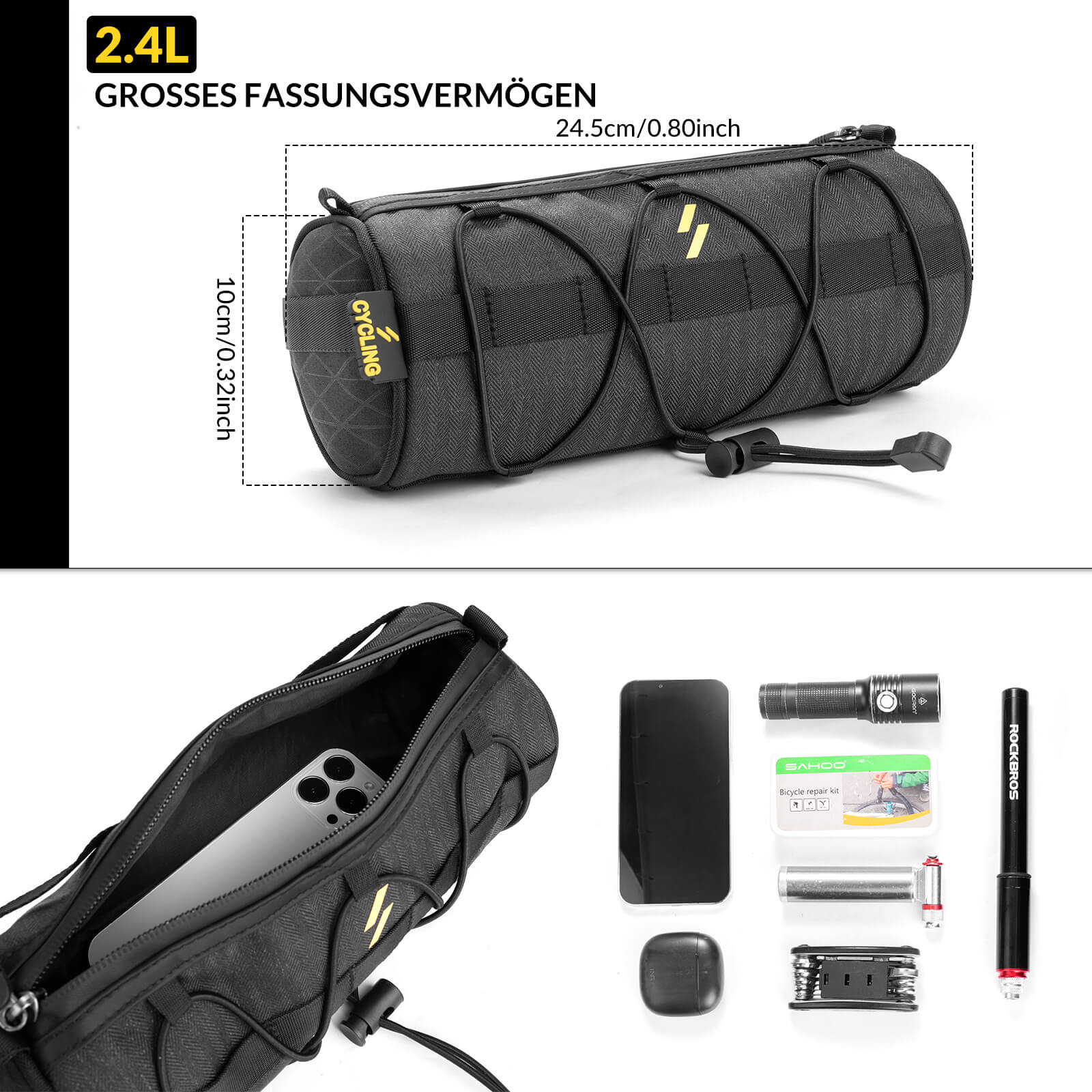 Lenkertasche 2,1L mit Schultergurt für MTB, Rennrad, Gravel & E - Bike - Fahrradtaschen ROCKBROS - EU - NooMii