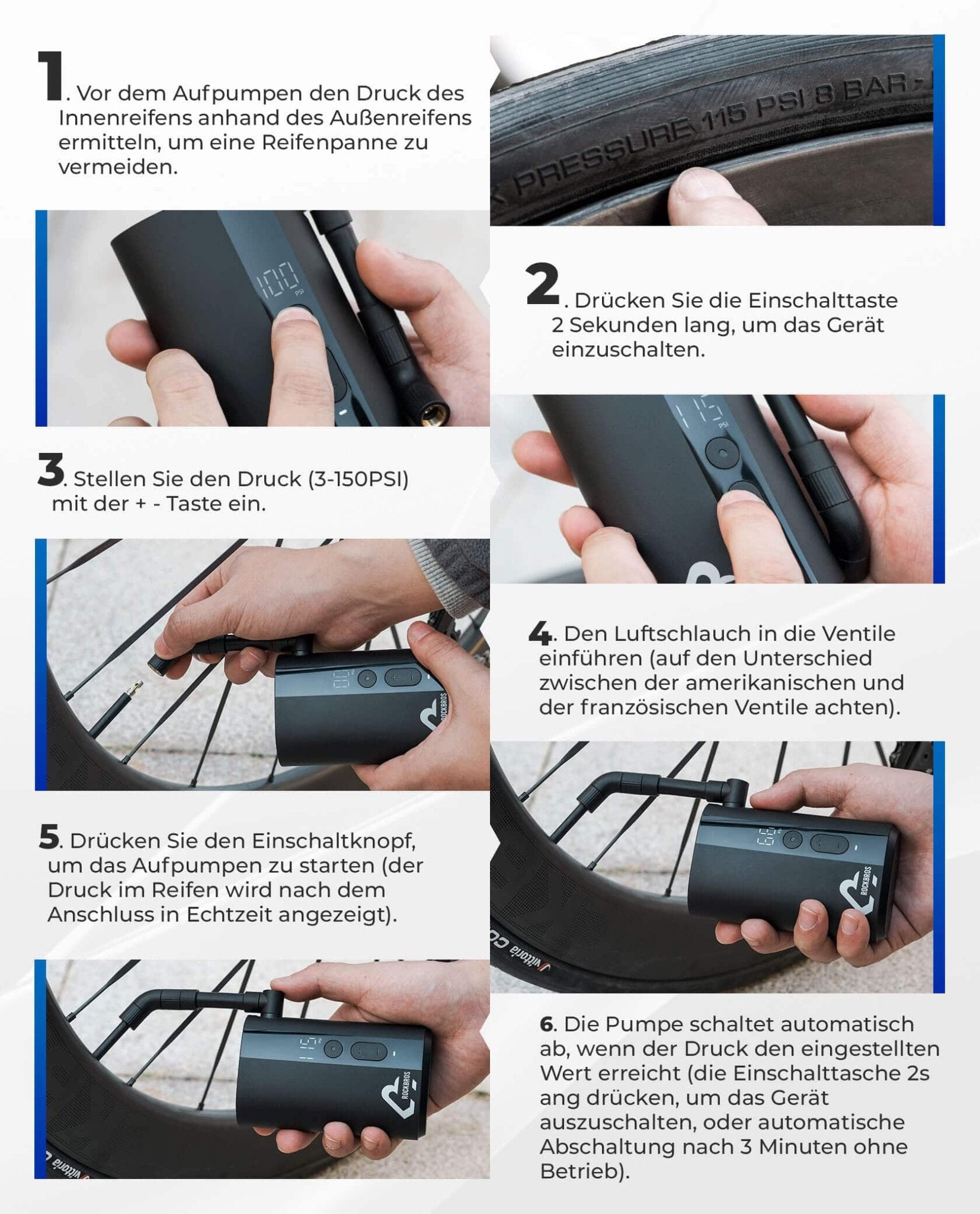 Mini Elektrische Akku Luftpumpe LED - Anzeige - Fahrrad Luftpumpen ROCKBROS - EU - NooMii