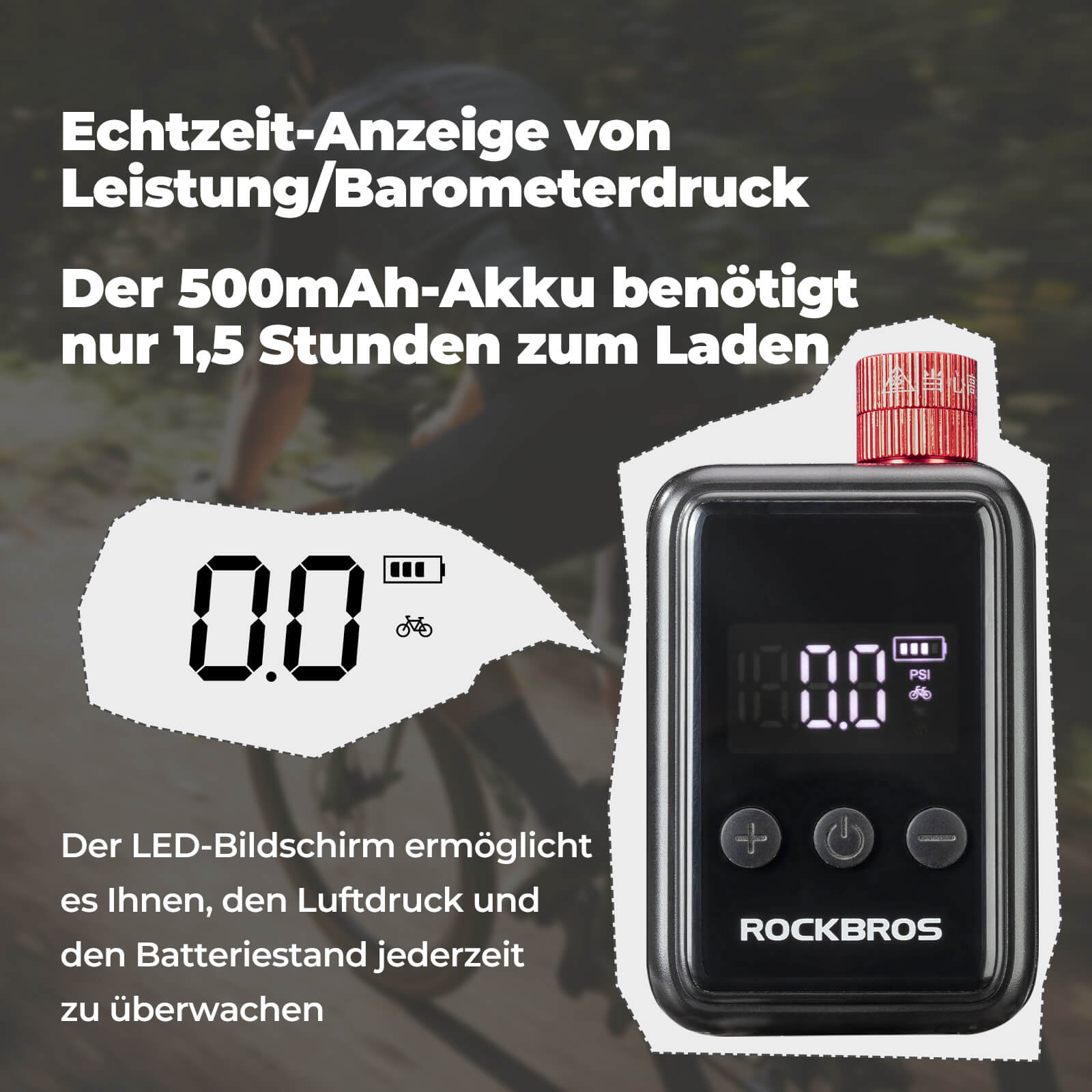 Mini Elektrische Fahrradpumpe LED - Anzeige - Fahrrad Luftpumpen ROCKBROS - EU - NooMii