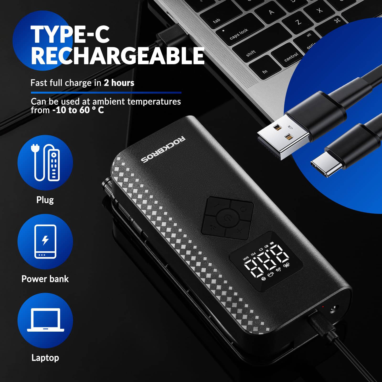 Mini Elektrische Luftpumpe 7 - 150PSI 5 Modi - Fahrrad Luftpumpen ROCKBROS - EU - NooMii