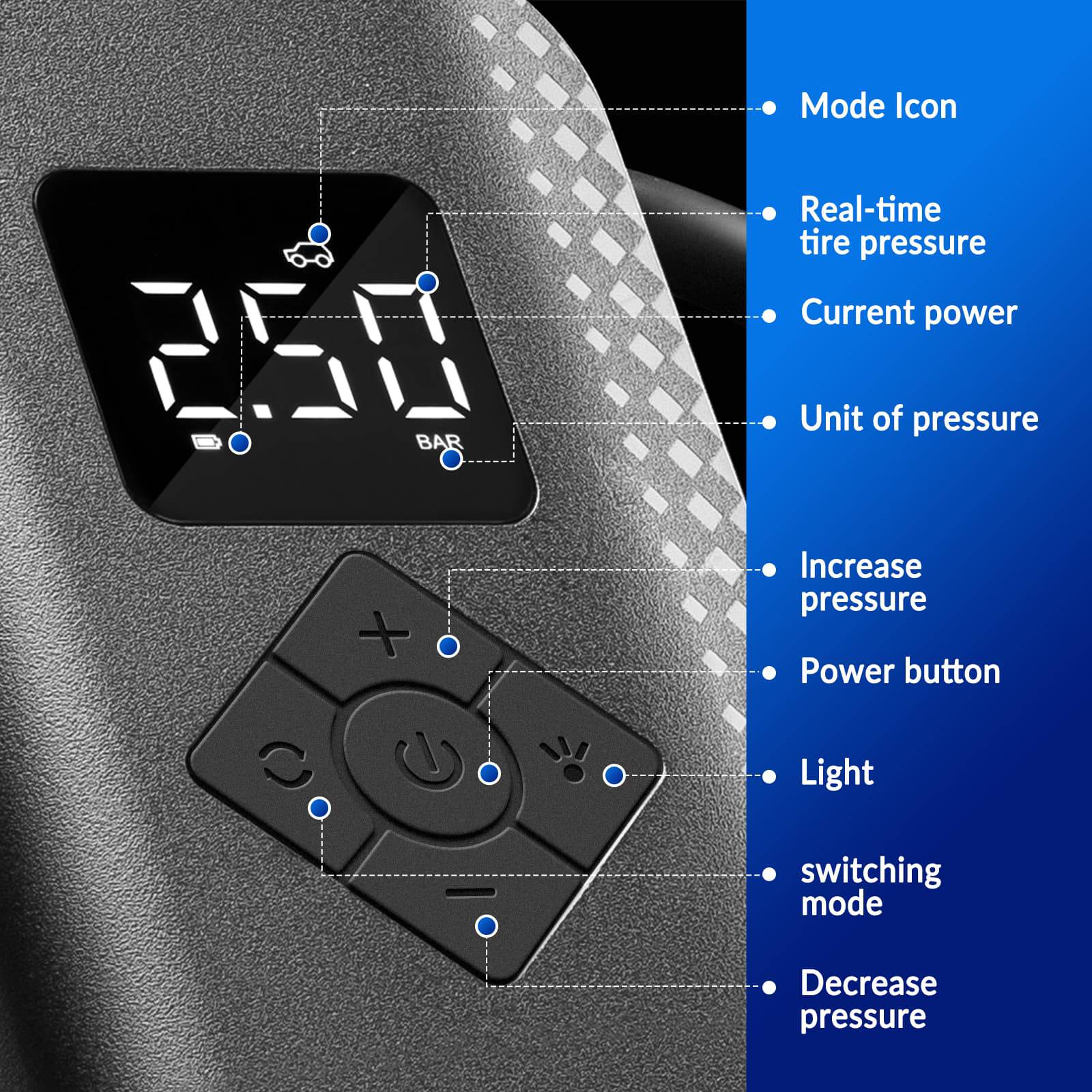 Mini Elektrische Luftpumpe 7 - 150PSI 5 Modi - Fahrrad Luftpumpen ROCKBROS - EU - NooMii