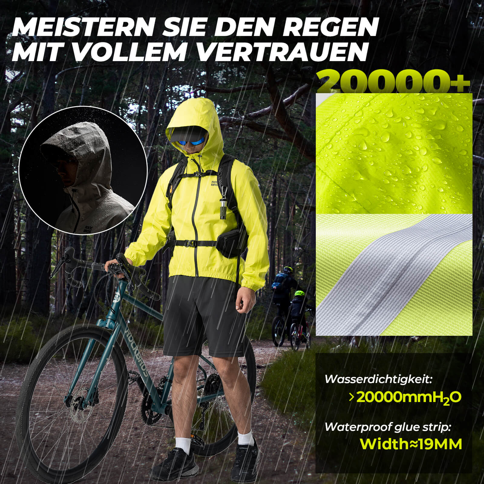 Neon Gelb Jacke Regenjacke Leicht Wasserdicht 0 - 15° Herren/Damen - Fahrradjacke ROCKBROS - EU - NooMii