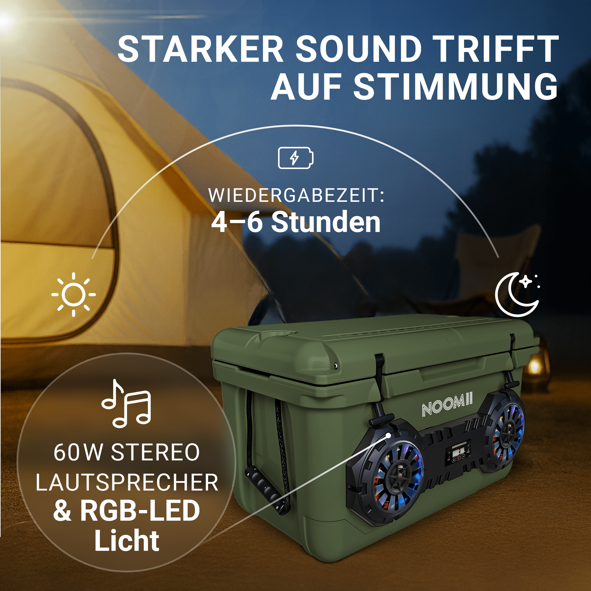 NooMii ArcticBeat 45 – Kühlbox mit integriertem Bluetooth - Lautsprecher | 45L Volumen - Kühlbox NooMii - NooMii
