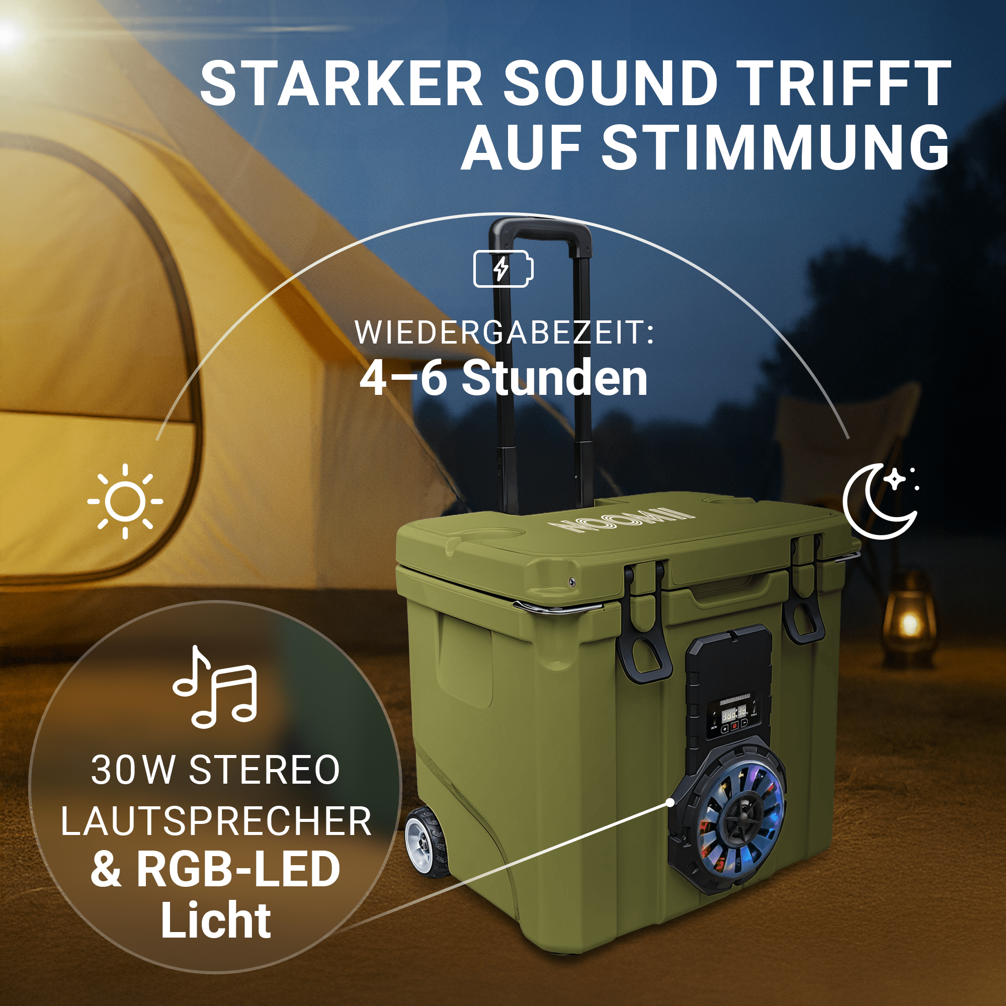 NooMii BeatRoller 35 – Kühlbox mit integriertem Bluetooth - Lautsprecher | 35L Volumen - Kühlbox NooMii - NooMii