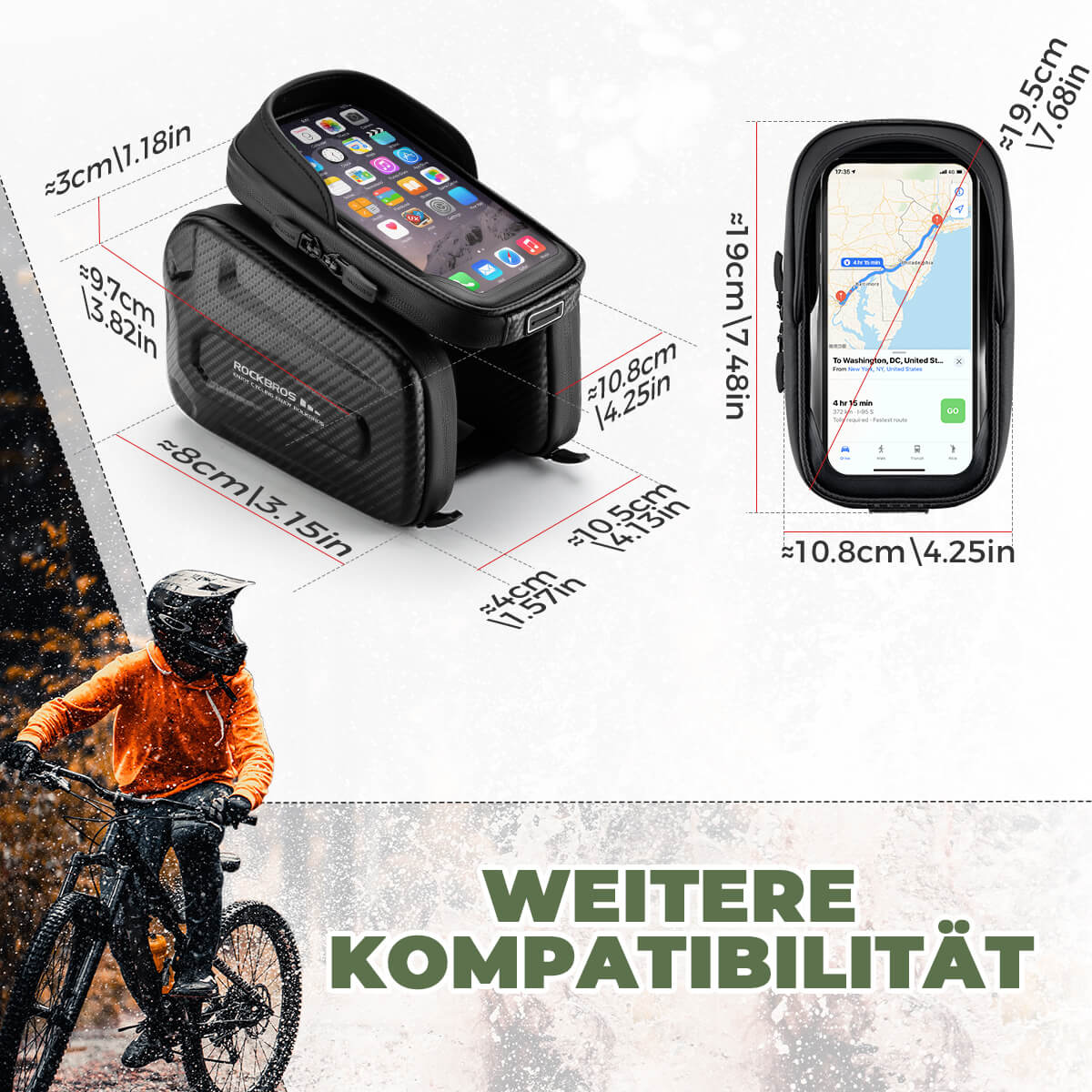 Oberrohrtasche für Smartphone mit Lichtschutz & Seitentaschen - Fahrradtaschen ROCKBROS - EU - NooMii