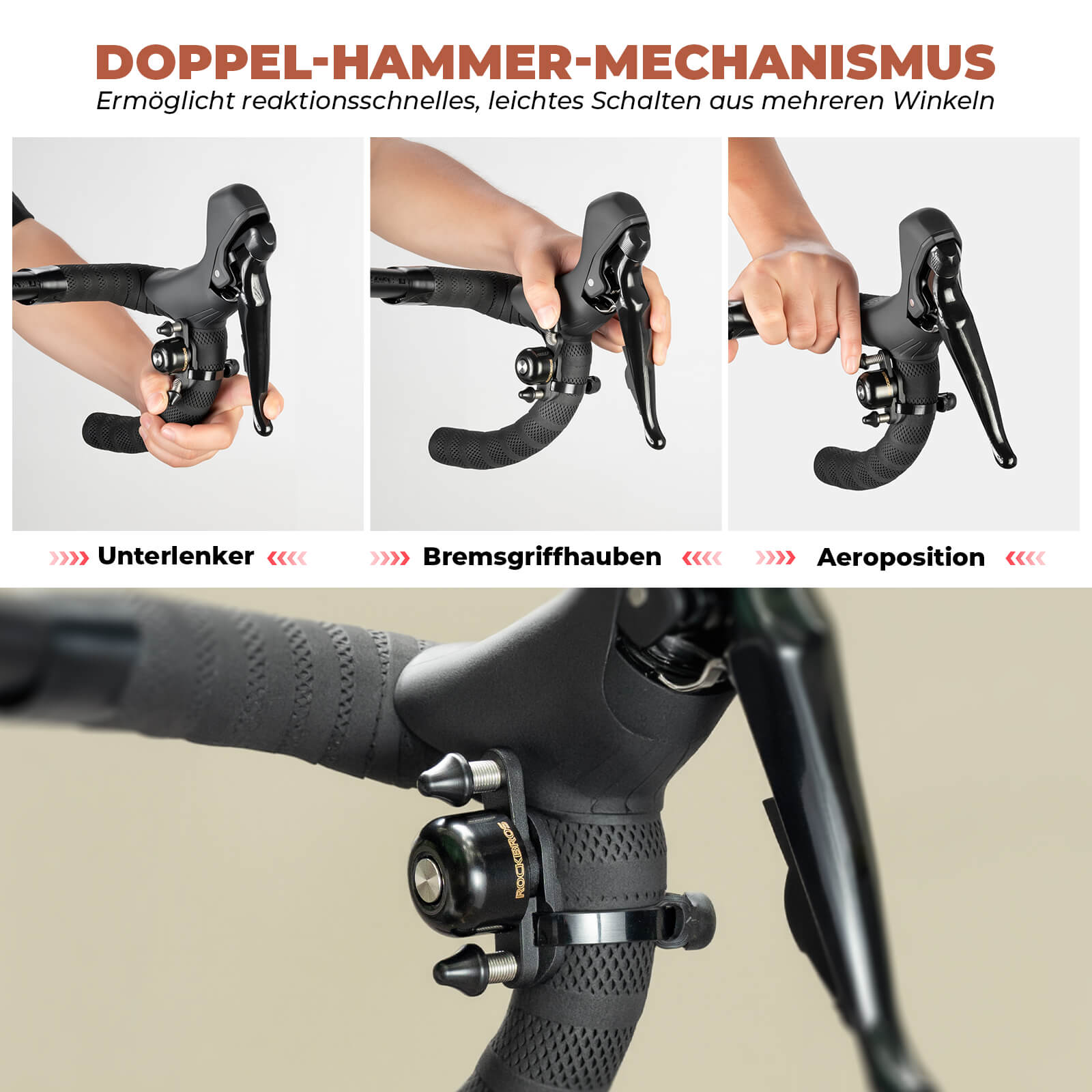 Rennrad MTB Fahrradklingel mit Doppel - Klopfer 180° drehbar - Fahrradklingel ROCKBROS - EU - NooMii