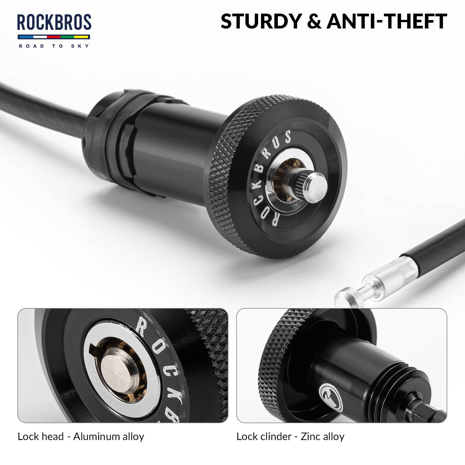ROAD TO SKY Fahrrad Mini Kabelschloss mit Lenkerstecker Fahrradschloss - Fahrradschloss ROCKBROS - EU - NooMii