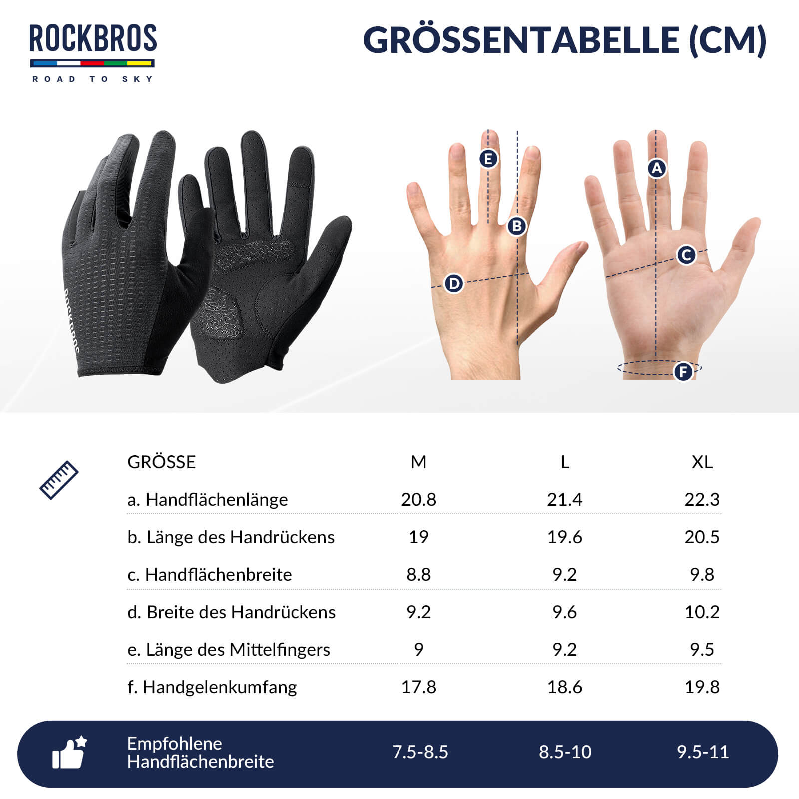 ROAD TO SKY Fahrradhandschuhe Atmungsaktiv mit Touchscreen Sommer/Frühling - Fahrradhandschuhe ROCKBROS - EU - NooMii